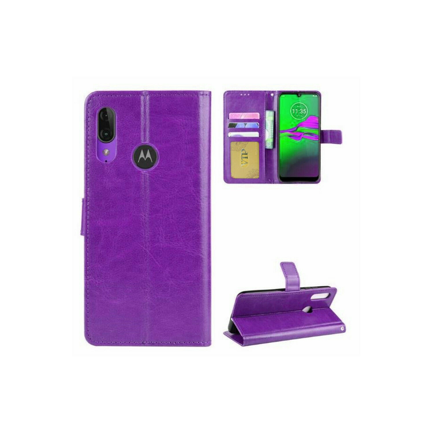 [CS] Motorola Moto E6 Case, Magnetic Leather Folio Wallet Flip Case Cover with Card Slot, Purple