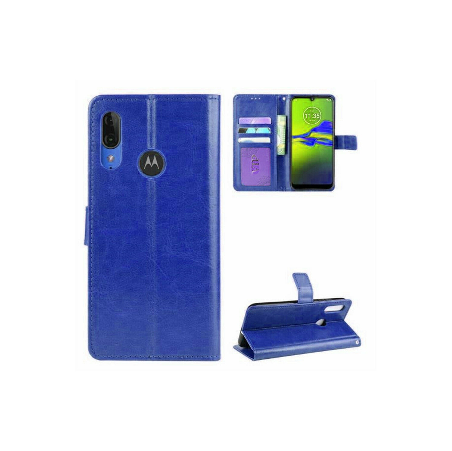 [CS] Motorola Moto E6 Case, Magnetic Leather Folio Wallet Flip Case Cover with Card Slot, Navy