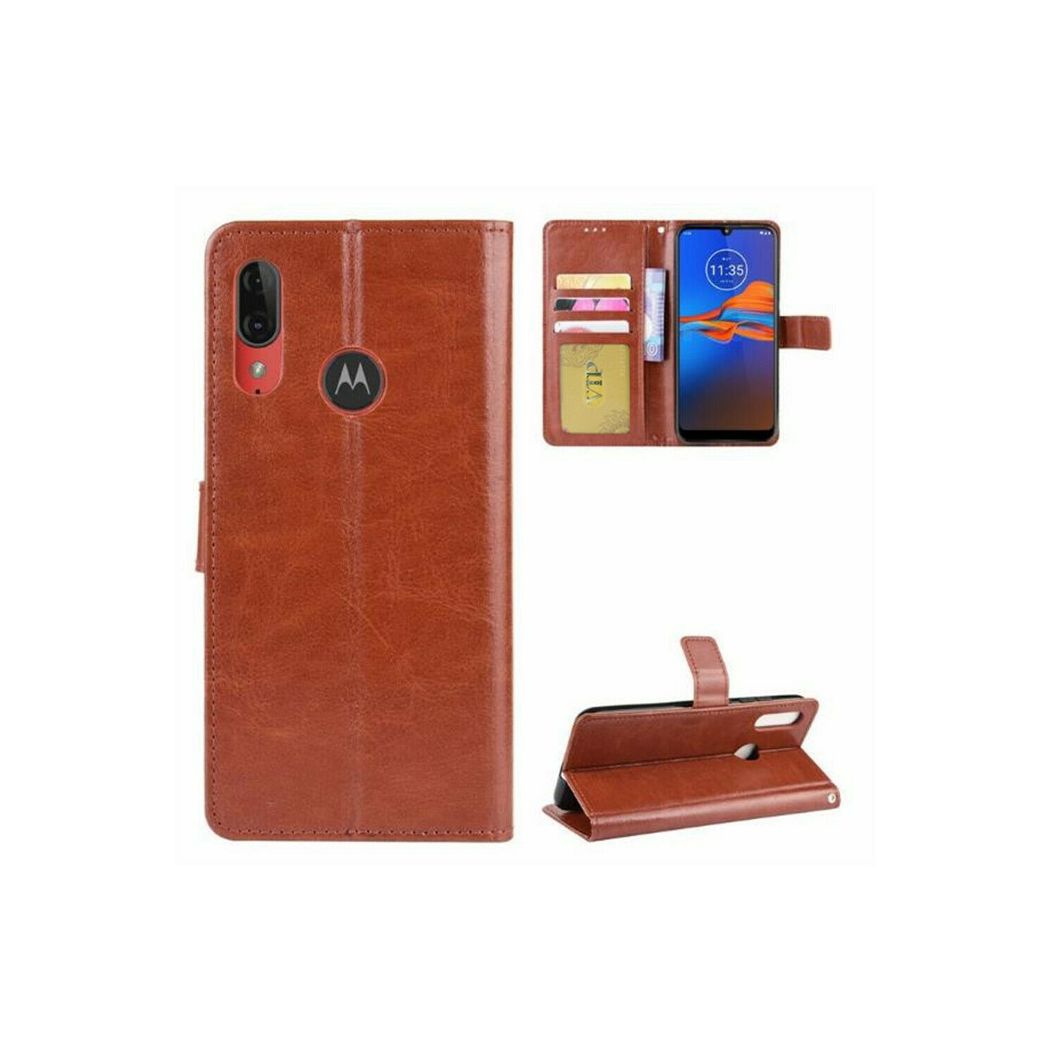 [CS] Motorola Moto E6 Case, Magnetic Leather Folio Wallet Flip Case Cover with Card Slot, Brown