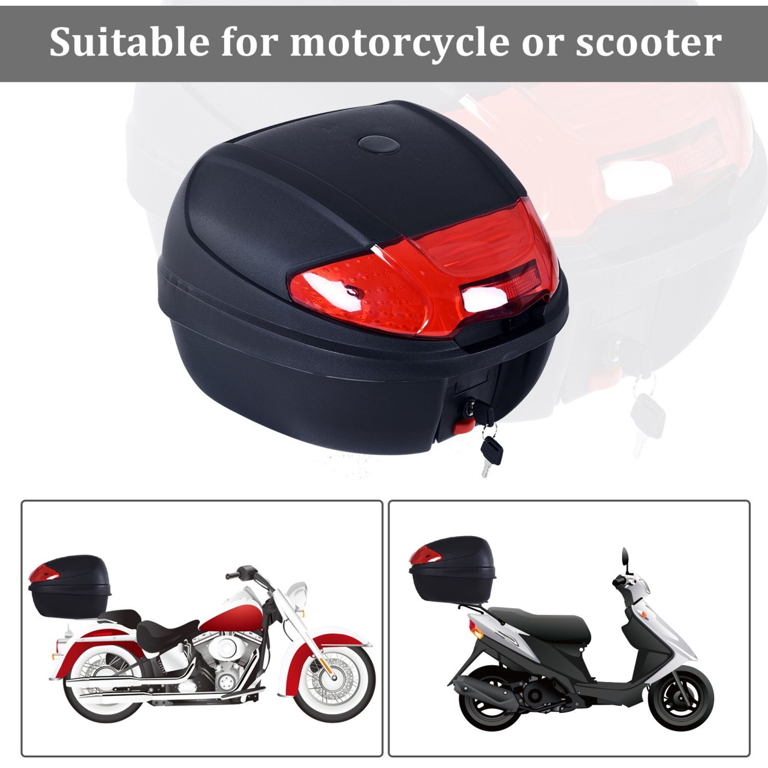 HOMCOM 30L Motorcycle Tail box Top Case Motorbike Trunk Helmet Carrier Luggage Helmet Storage Mount Rack w/ Lock