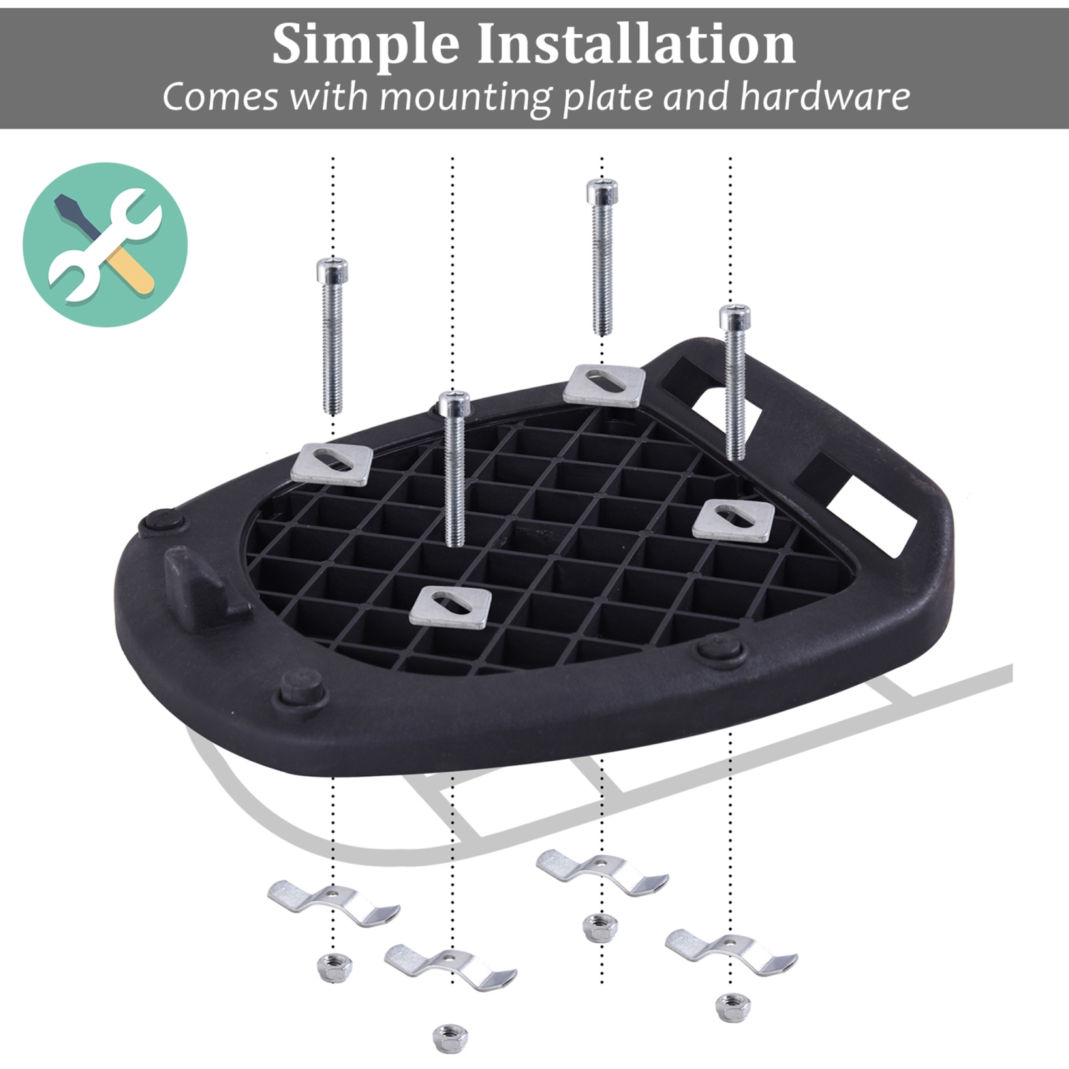 HOMCOM 30L Motorcycle Tail box Top Case Motorbike Trunk Helmet Carrier Luggage Helmet Storage Mount Rack w/ Lock