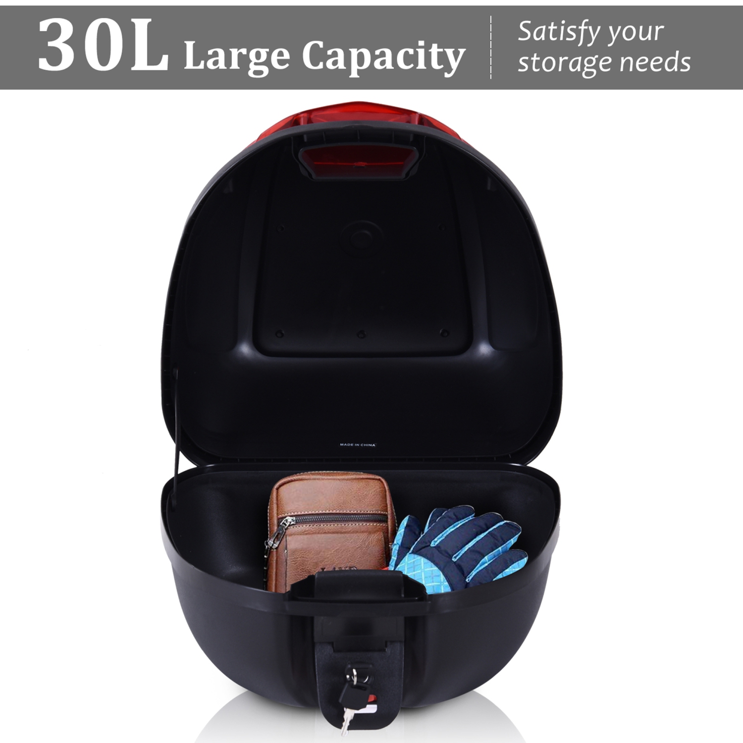 HOMCOM 30L Motorcycle Tail box Top Case Motorbike Trunk Helmet Carrier Luggage Helmet Storage Mount Rack w/ Lock