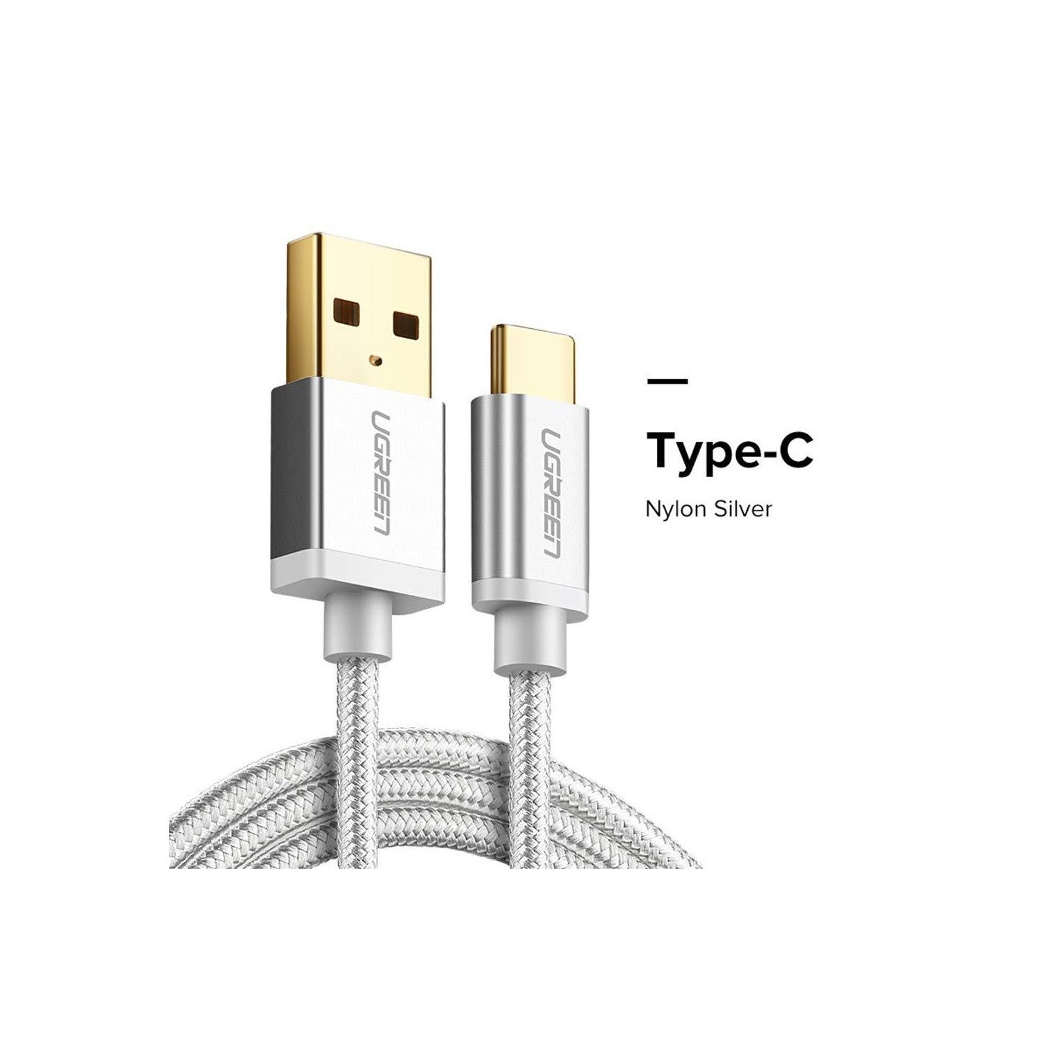 UGREEN Type-C Cable Aluminum caseNylon Braiding Data Speed:480Mbps Charging Speed:3A max 1M Silver