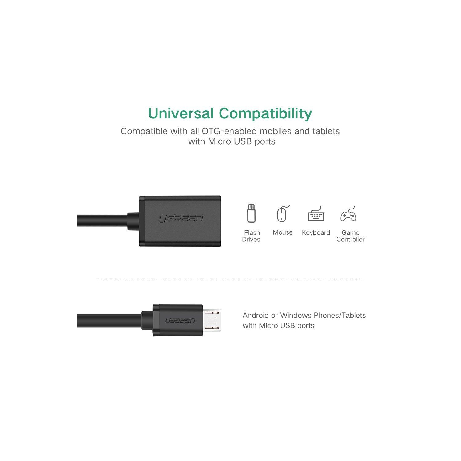 UGREEN Micro USB 2.0 OTG Cable On The Go Adapter Male Micro USB to Female USB