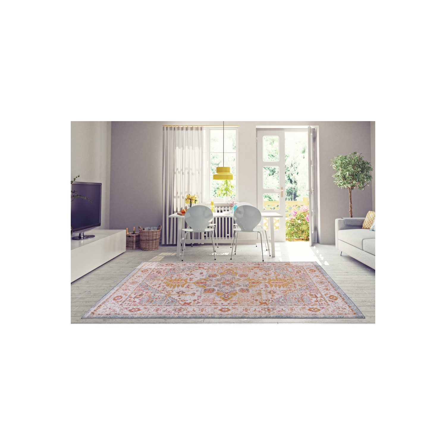 Ladole Rugs Gracie Traditional Design Durable Indoor Area Rug Carpet in Beige Teal, 5x8