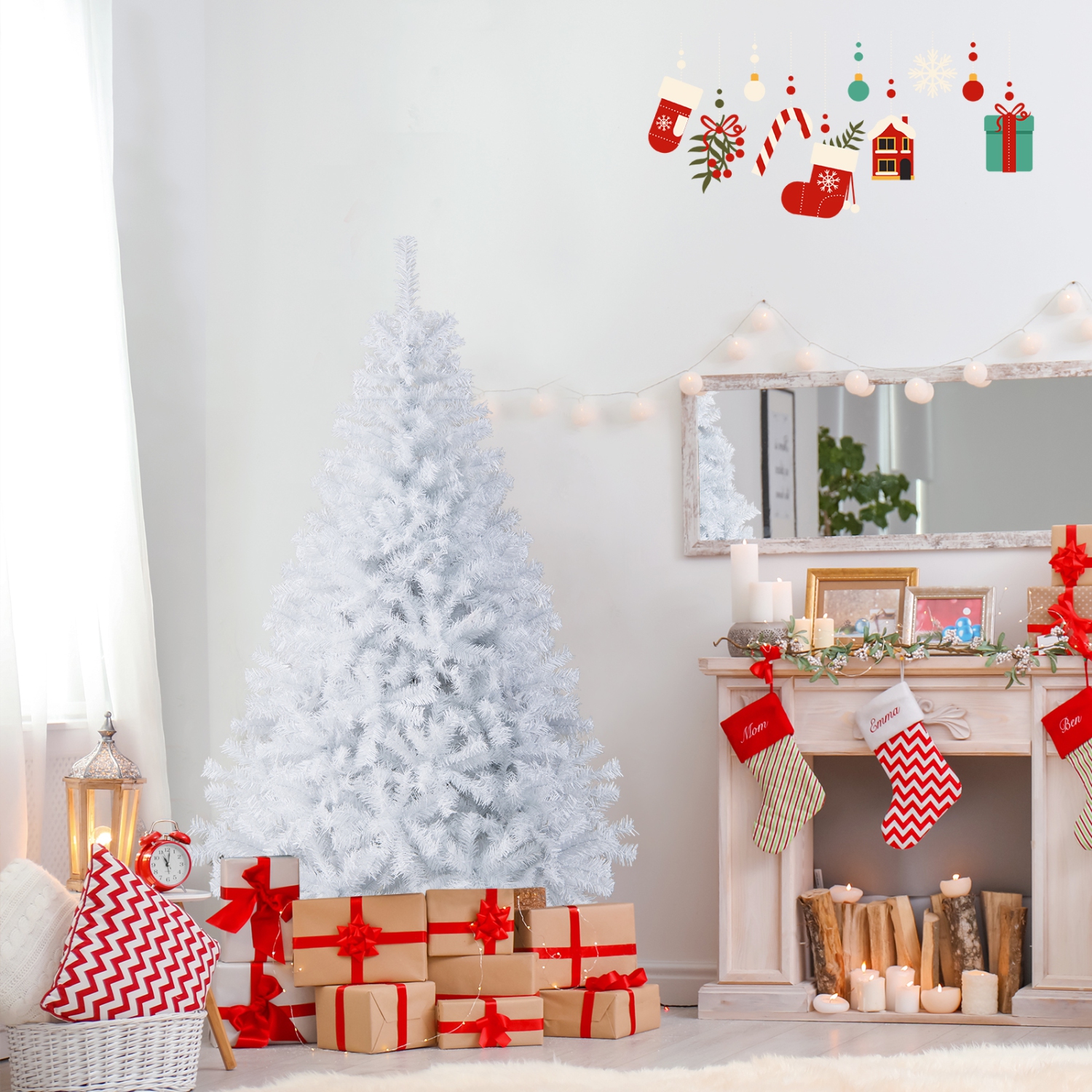 Gymax 6ft/ 7.5ft/ 9ft White Christmas Tree Classic Pine Tree