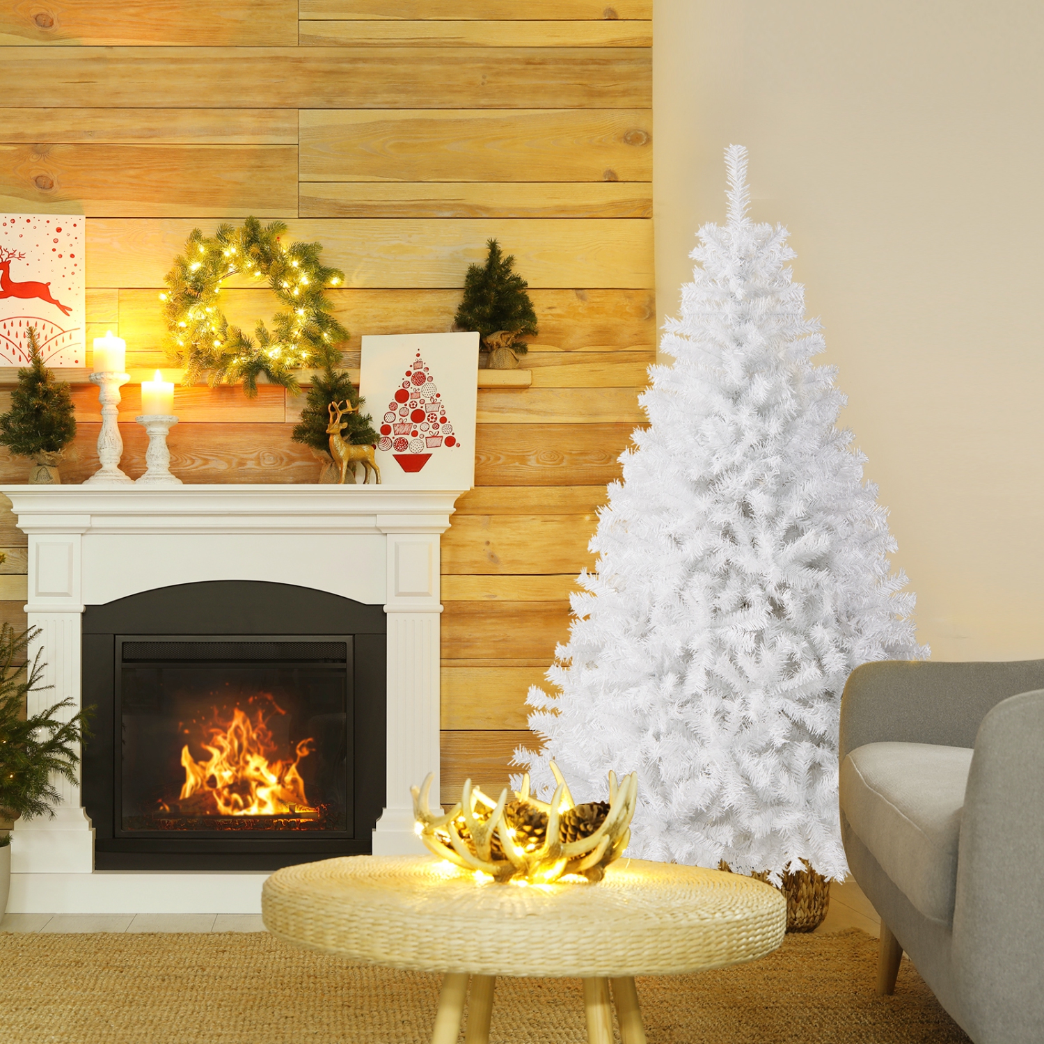 Gymax 6ft/ 7.5ft/ 9ft White Christmas Tree Classic Pine Tree