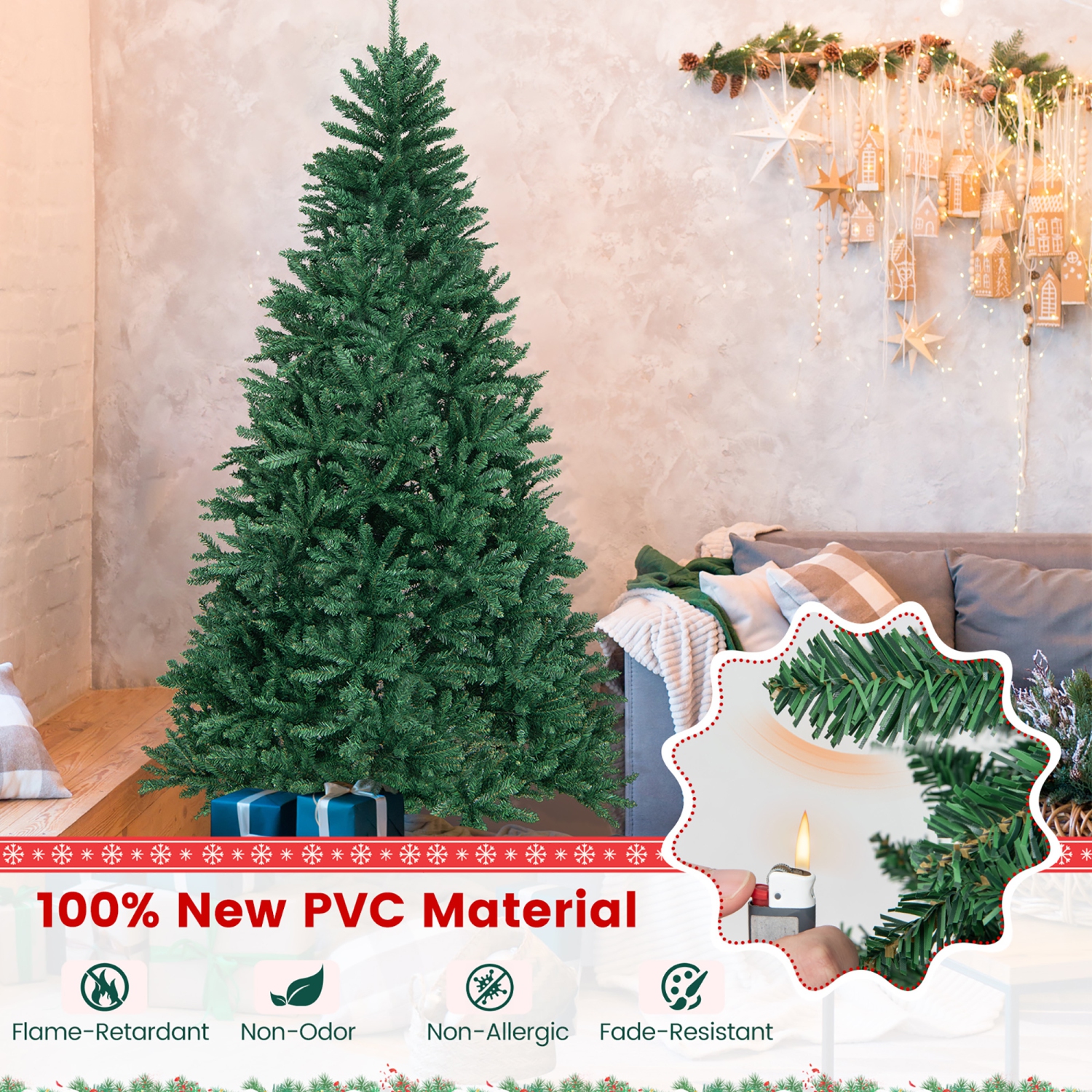 Gymax 6ft/7.5ft/9ft Christmas Tree Premium PVC Needles Douglas Full Fir Tree