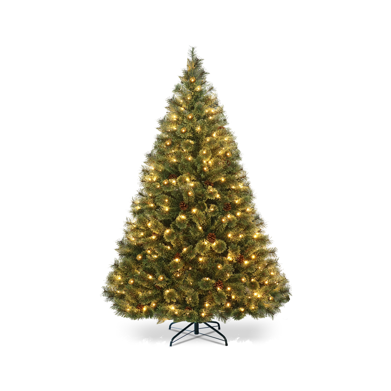 Gymax 6FT Pre-lit Flowering Artificial Green Hinged Christmas Tree PVC Pine Tree