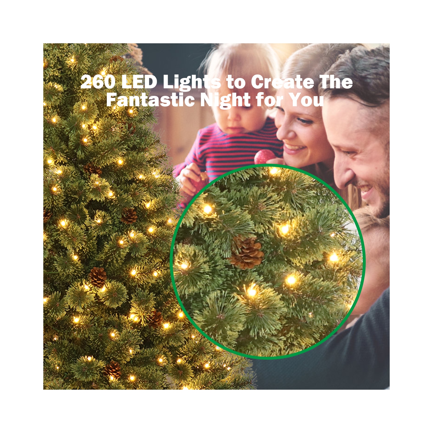 Gymax 6FT Pre-lit Flowering Artificial Green Hinged Christmas Tree PVC Pine Tree