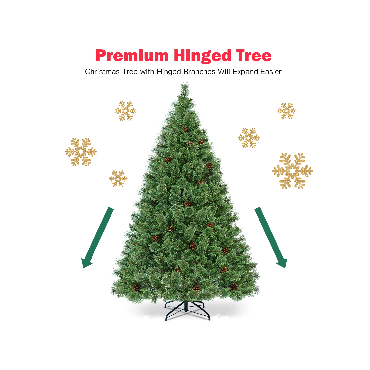 Gymax 6FT Pre-lit Flowering Artificial Green Hinged Christmas Tree PVC Pine Tree
