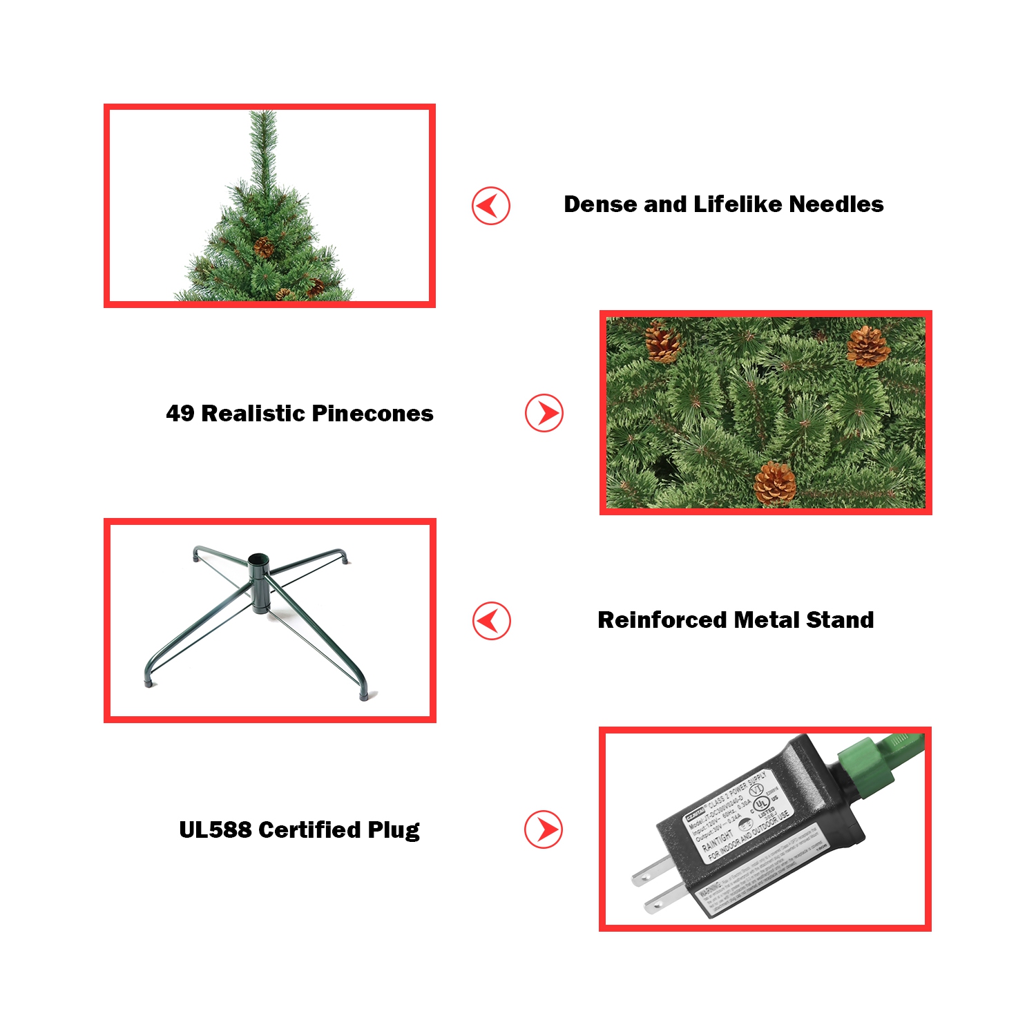 Gymax 6FT Pre-lit Flowering Artificial Green Hinged Christmas Tree PVC Pine Tree
