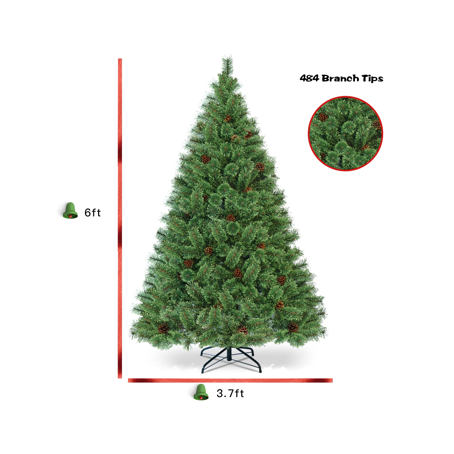 Gymax 6FT Pre-lit Flowering Artificial Green Hinged Christmas Tree PVC Pine Tree