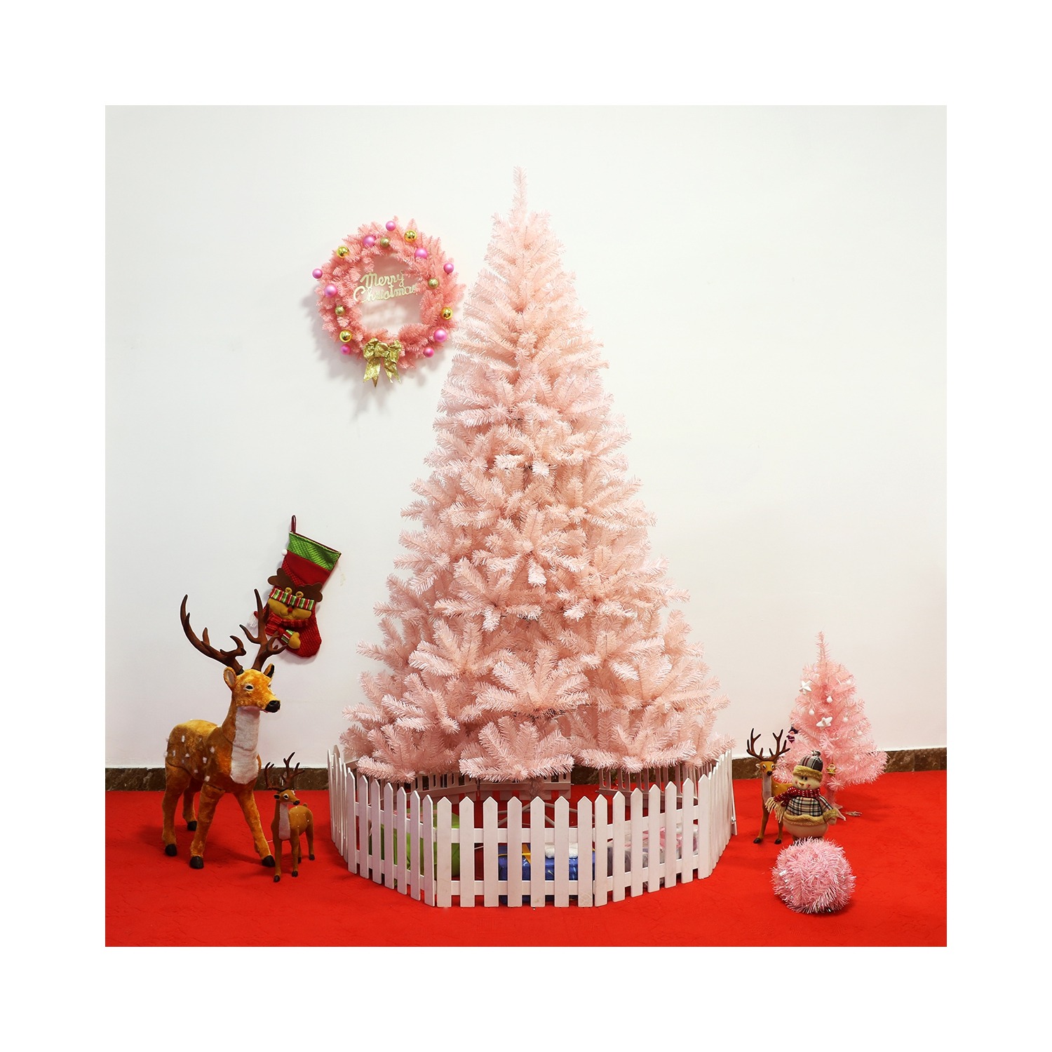 Gymax 6ft/ 7ft Pink Classic Pine Christmas Tree Artificial Hinged Tips