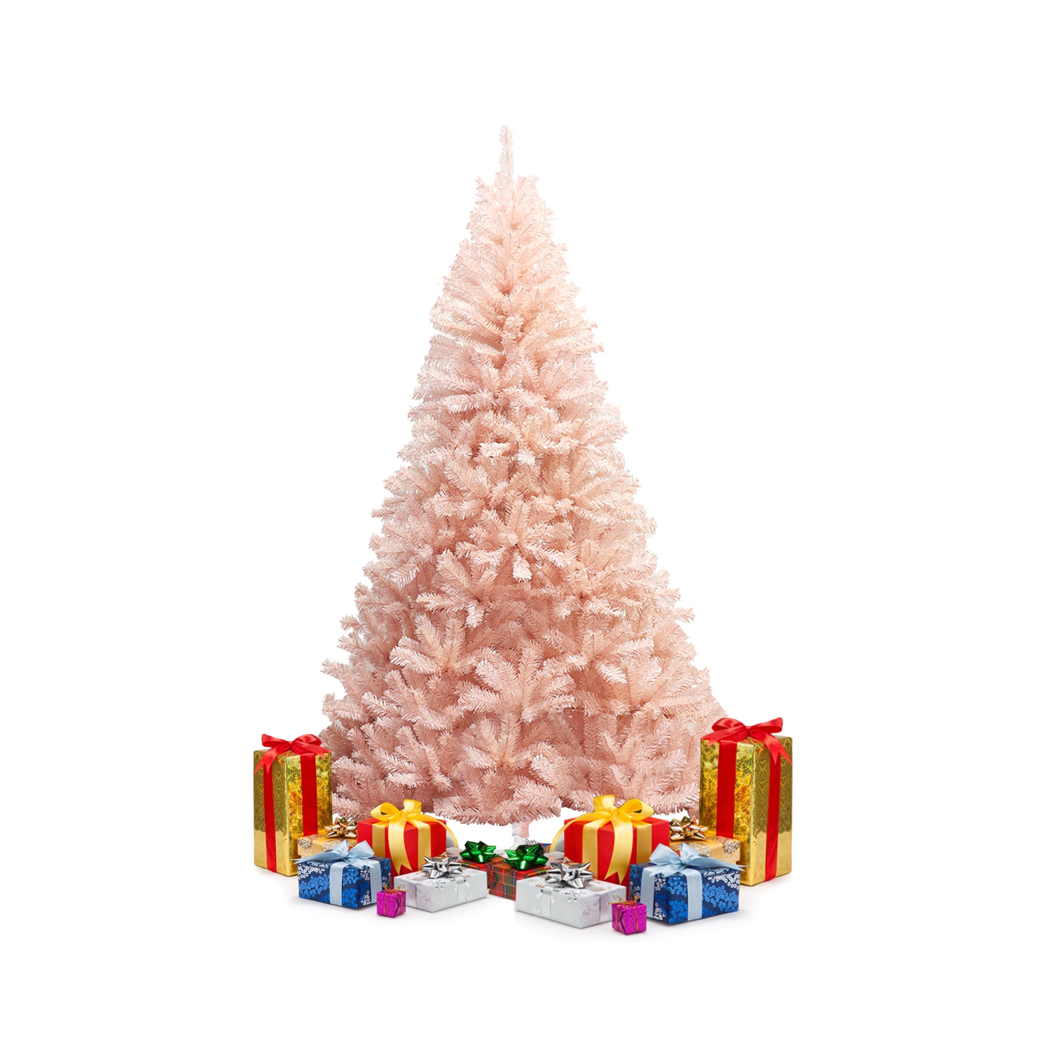 Gymax 6ft/ 7ft Pink Classic Pine Christmas Tree Artificial Hinged Tips