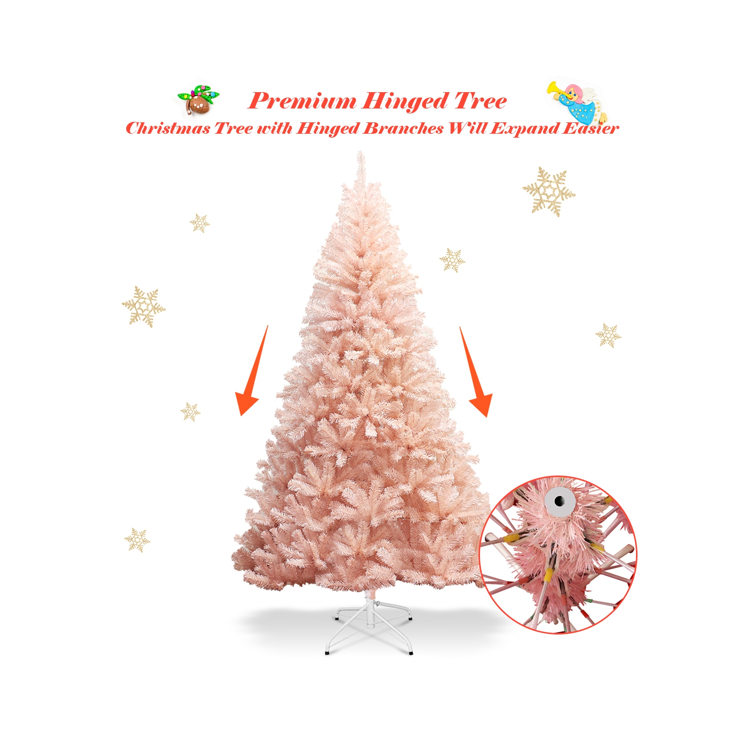 Gymax 6ft/ 7ft Pink Classic Pine Christmas Tree Artificial Hinged Tips