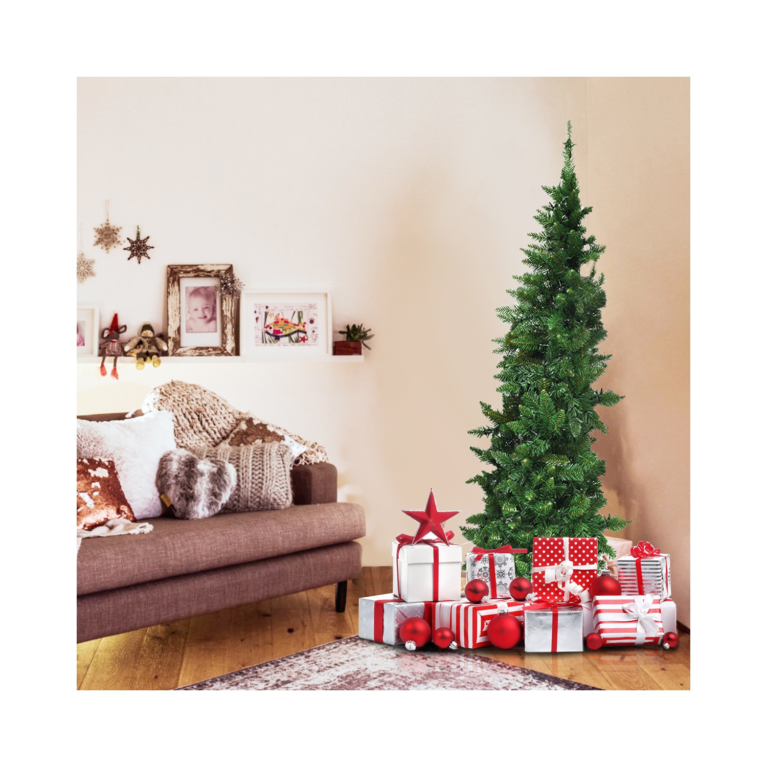 Gymax 5ft LED Pre-lit Half Christmas Tree PVC Artificial Tree w/ 8 Flash Modes 250 Lights