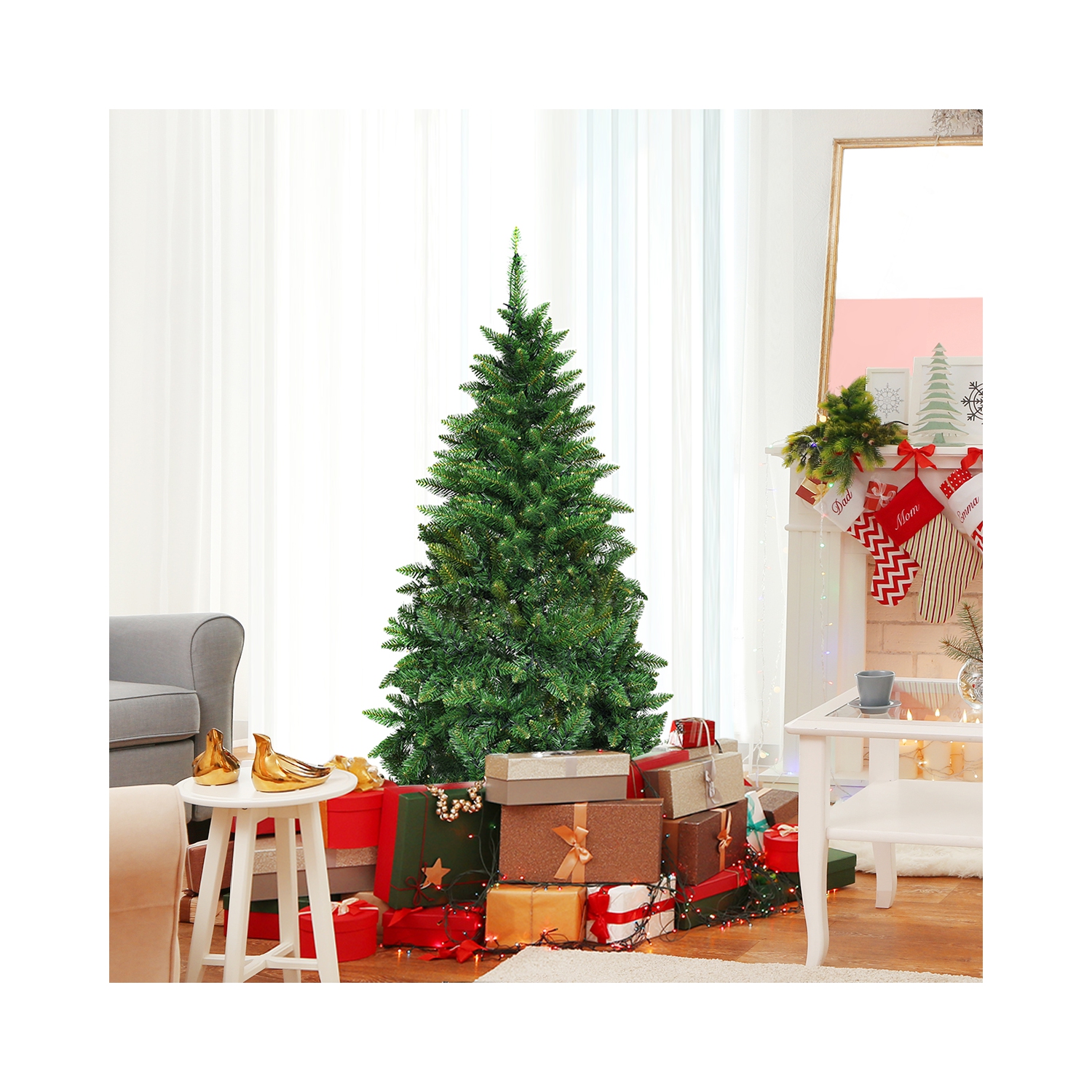 Gymax 5ft LED Pre-lit Half Christmas Tree PVC Artificial Tree w/ 8 Flash Modes 250 Lights