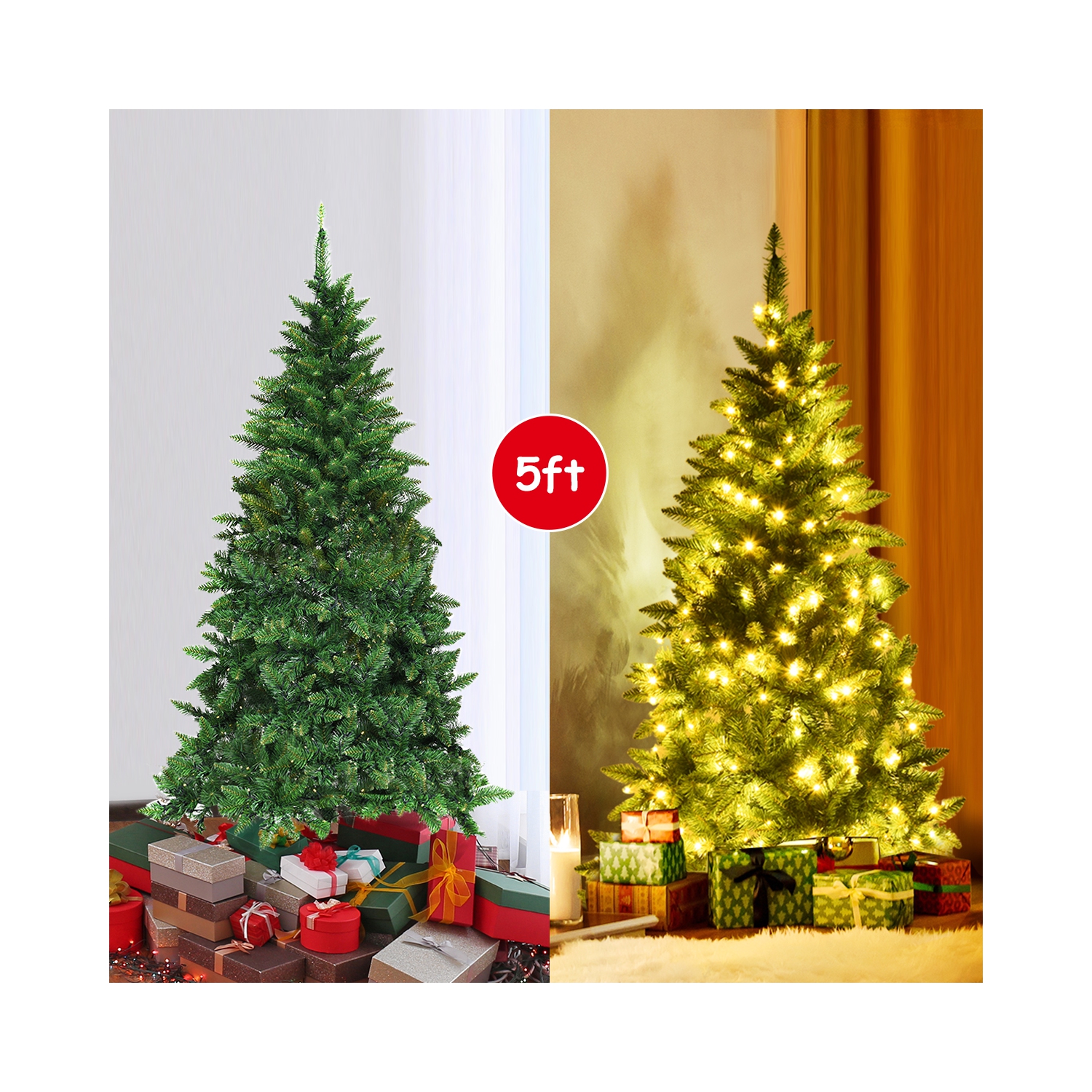 Gymax 5ft LED Pre-lit Half Christmas Tree PVC Artificial Tree w/ 8 Flash Modes 250 Lights