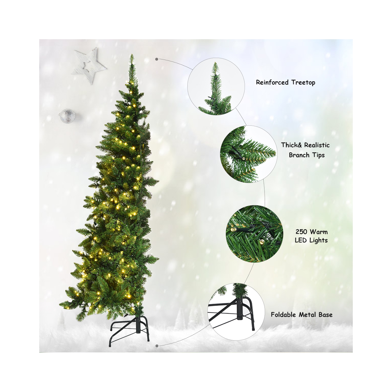 Gymax 5ft LED Pre-lit Half Christmas Tree PVC Artificial Tree w/ 8 Flash Modes 250 Lights