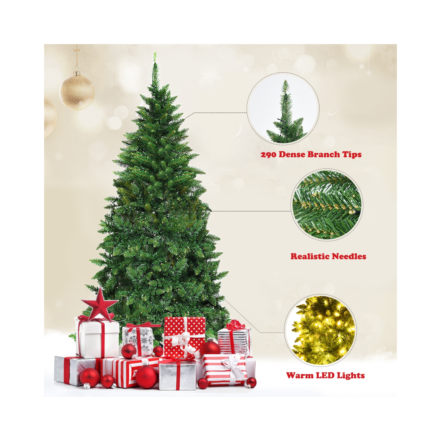 Gymax 5ft LED Pre-lit Half Christmas Tree PVC Artificial Tree w/ 8 Flash Modes 250 Lights