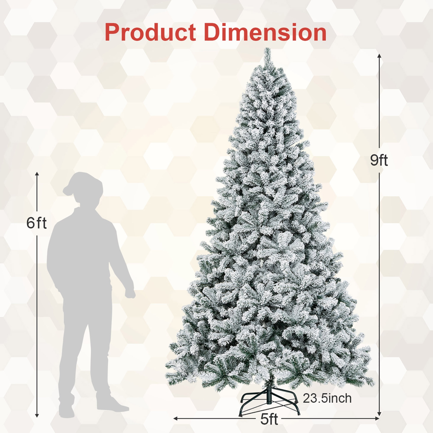 Gymax 6ft/7.5ft/9ft Snow Flocked Hinged Artificial Christmas Tree Unlit Decor