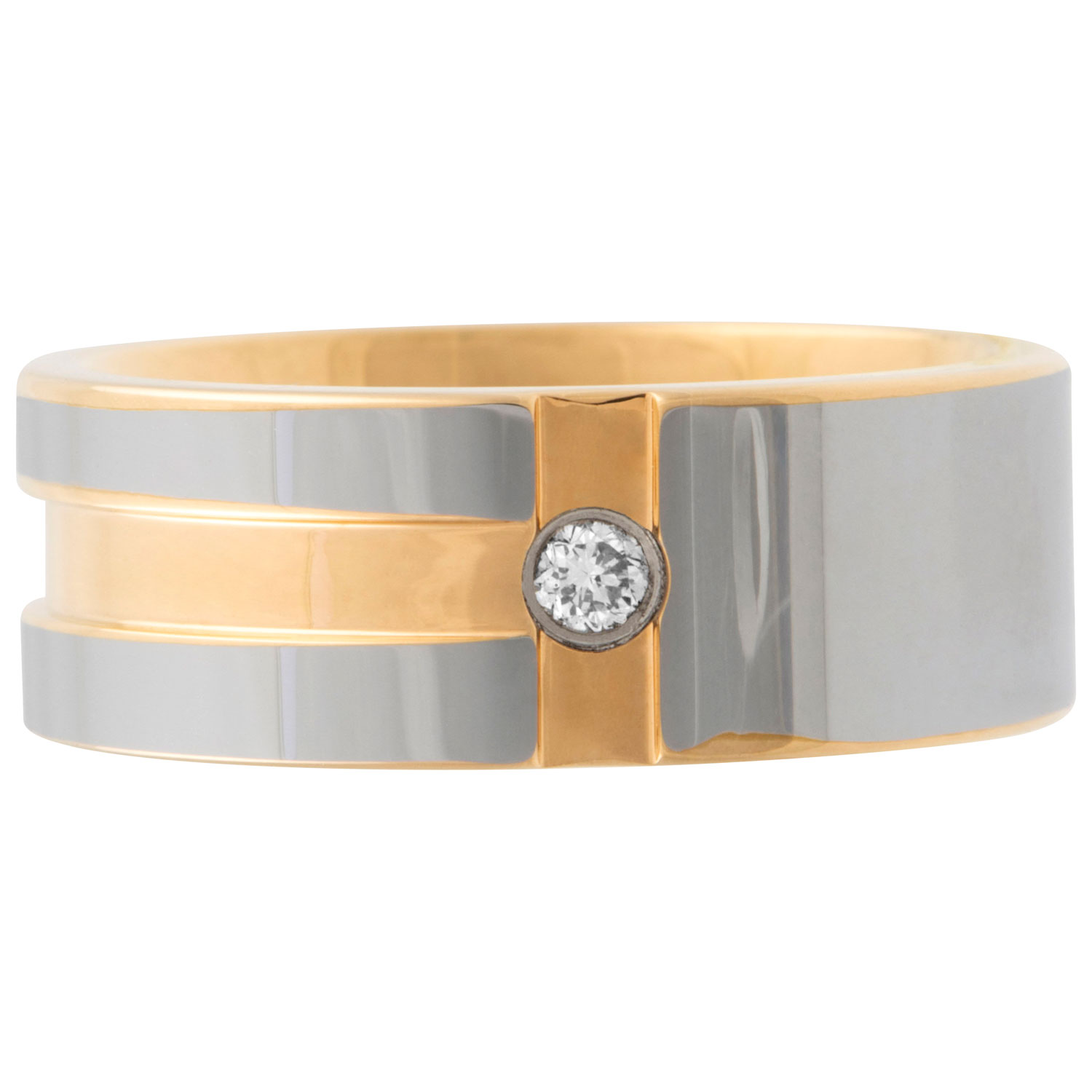 Le Reve Collection Gold T-Channel Flush Cubic Zirconia Ring in Silver/Gold Tungsten - Size 11