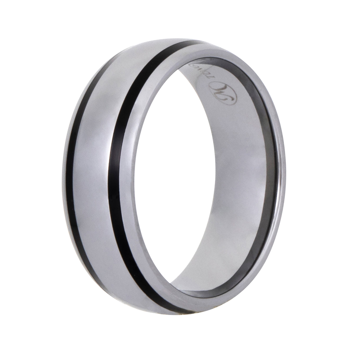 Le Reve Collection 2 Channel Black Epoxy Inlay Silver/Black Tungsten Ring - Size 11