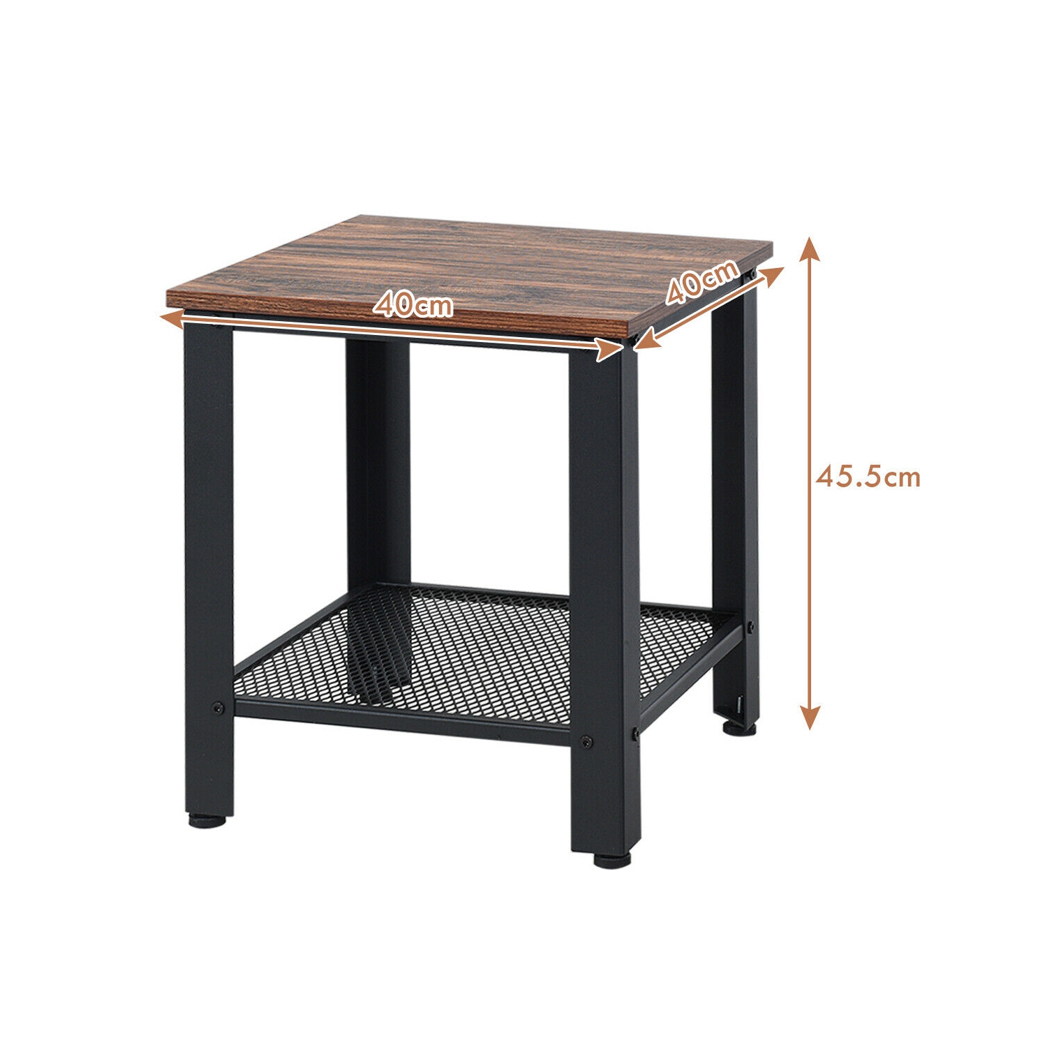 Gymax Industrial End Table 2-Tier Side Table W/Storage Shelf Rustic Sofa Table Black
