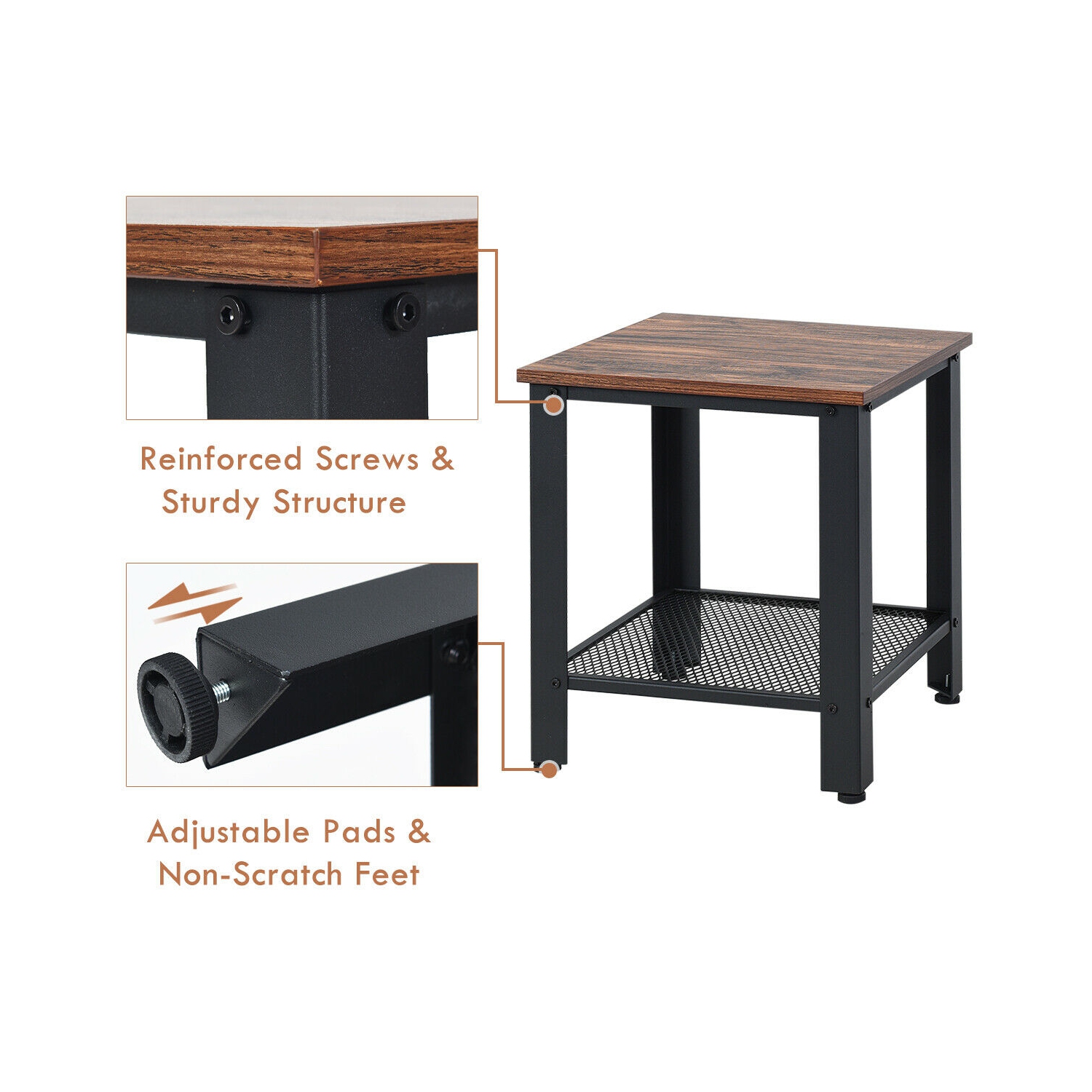 Gymax Industrial End Table 2-Tier Side Table W/Storage Shelf Rustic Sofa Table Black