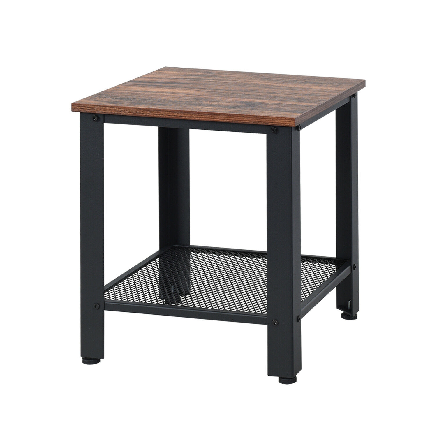Gymax Industrial End Table 2-Tier Side Table W/Storage Shelf Rustic Sofa Table Black