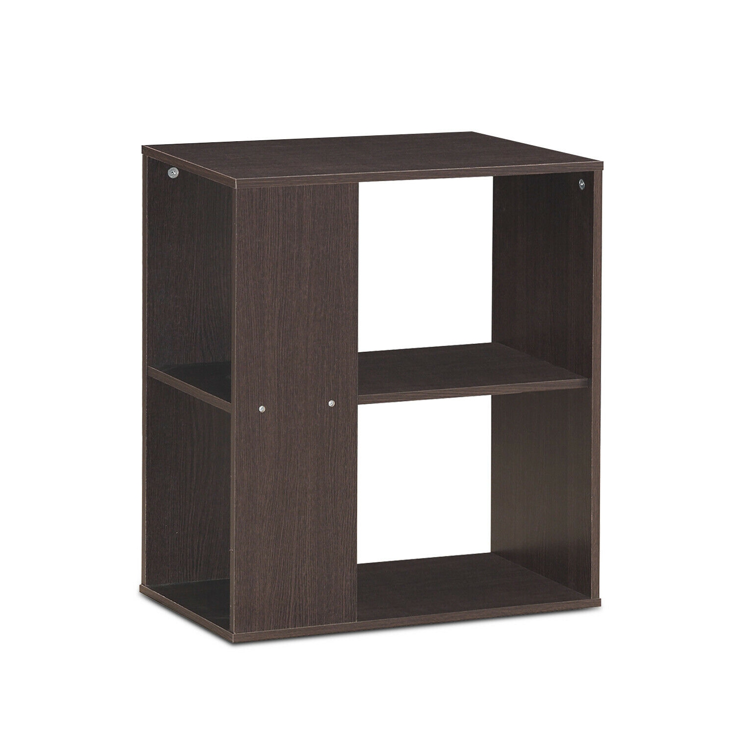 Gymax 2-Tier Side Sofa End Table Bedside Nightstand Table Brown Home