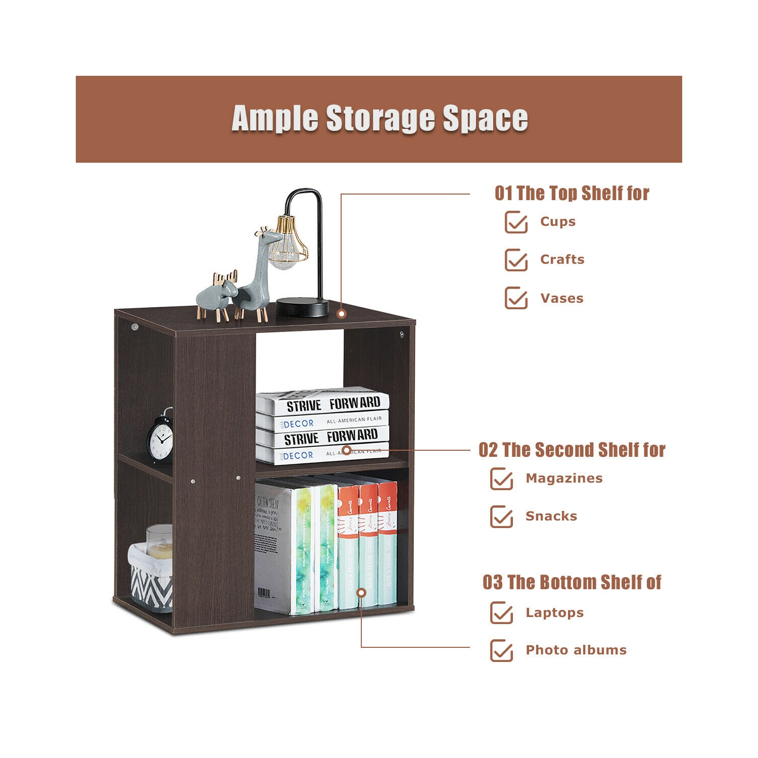 Gymax 2-Tier Side Sofa End Table Bedside Nightstand Table Brown Home