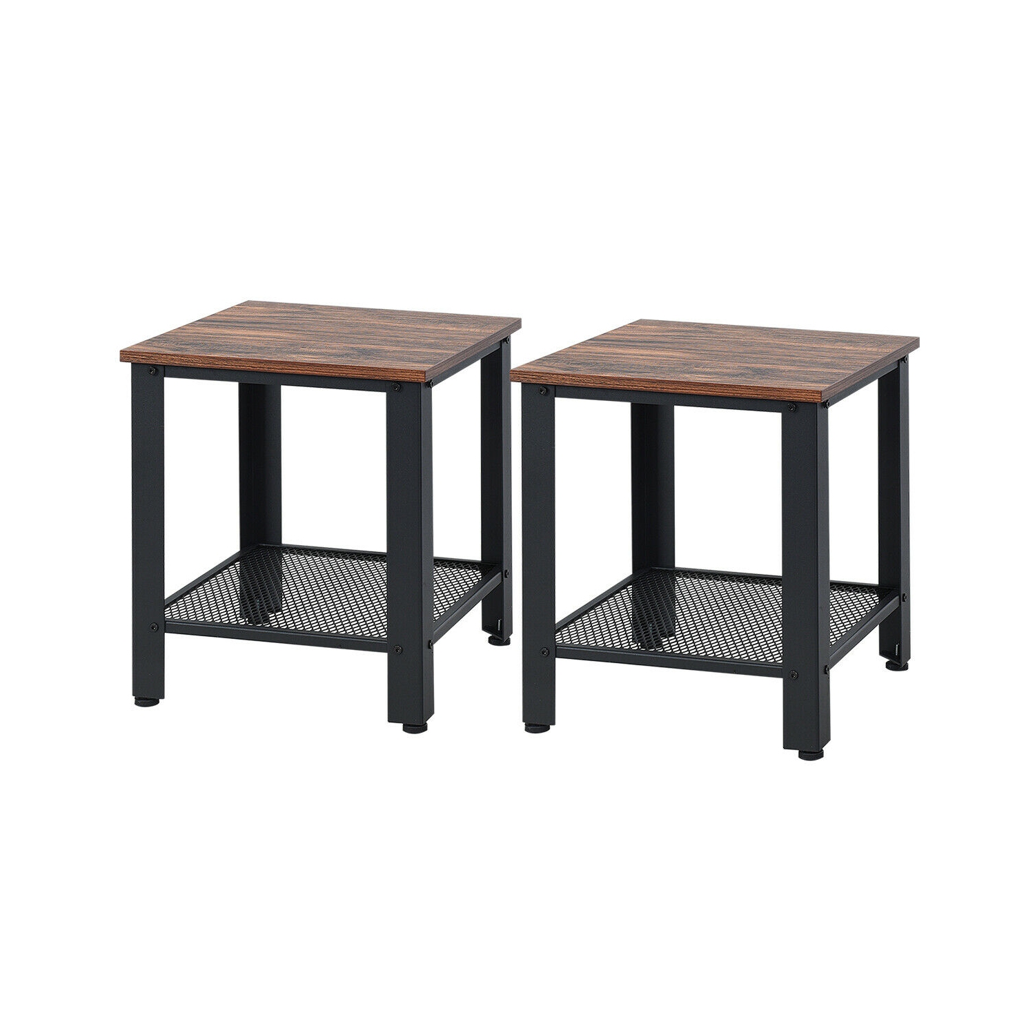 Gymax Set of 2 Industrial End Table 2Tier Side Table W/Storage Shelf Sofa Table Black