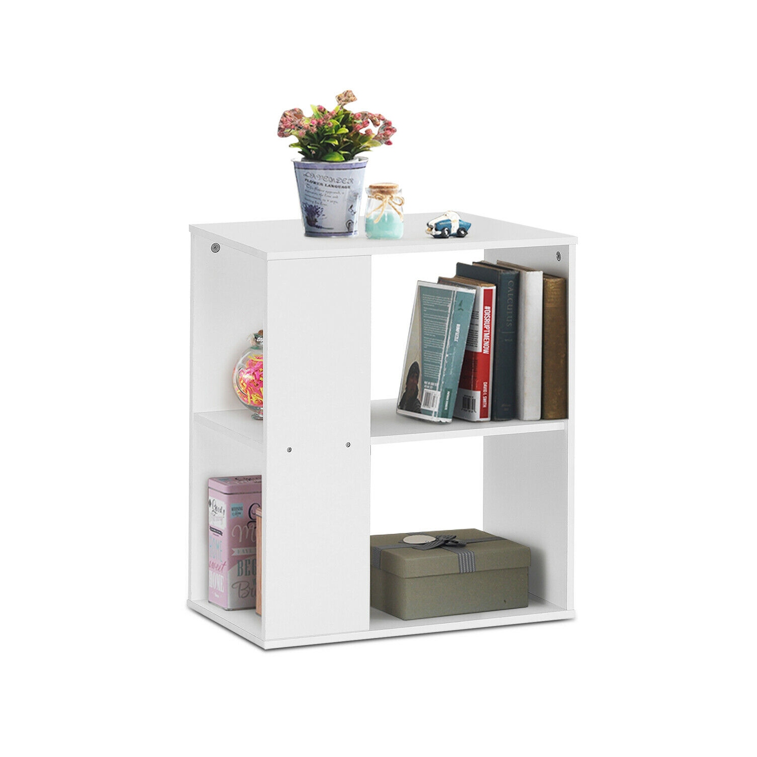 Gymax 2-Tier Side Sofa End Table Bedside Nightstand Table White Home