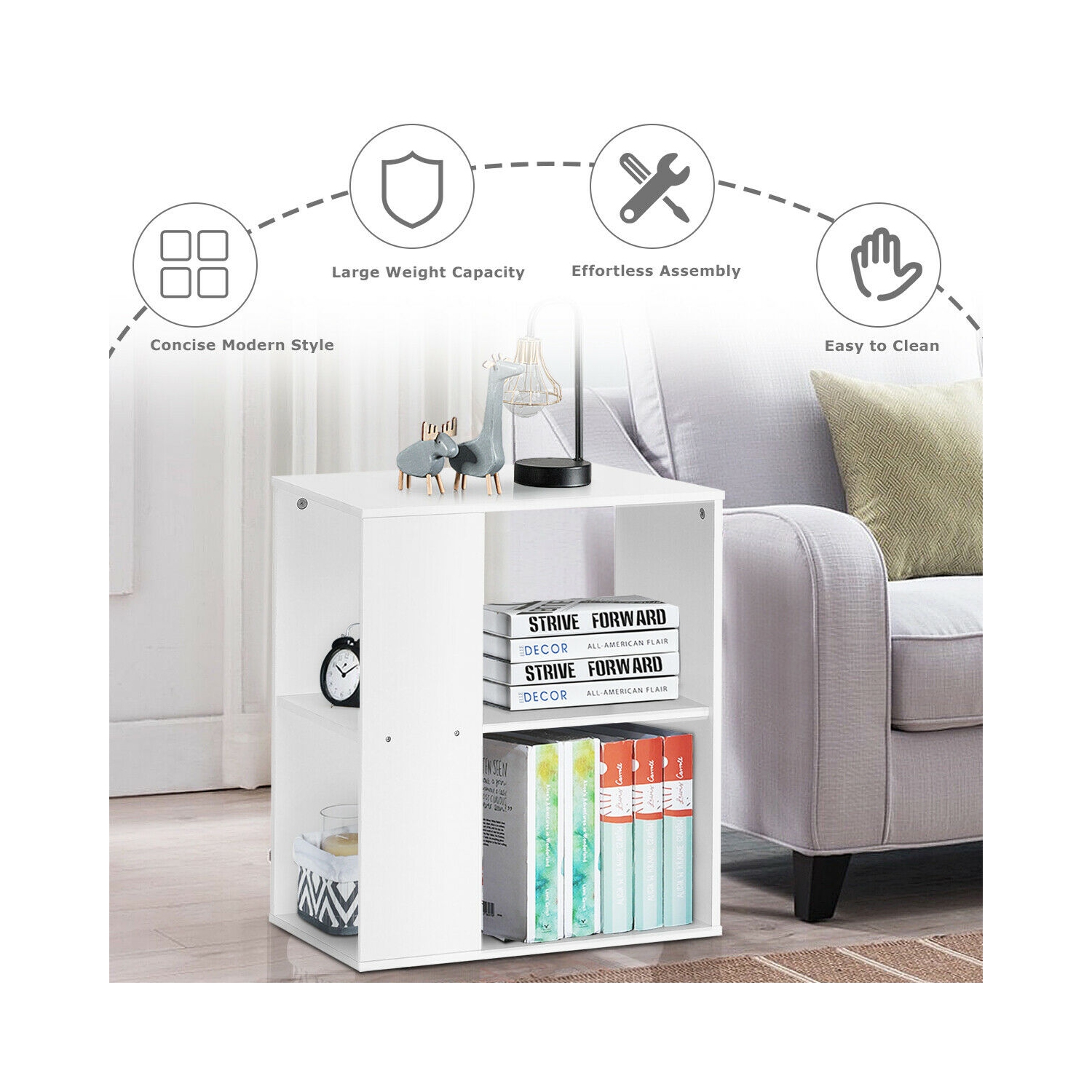 Gymax 2-Tier Side Sofa End Table Bedside Nightstand Table White Home