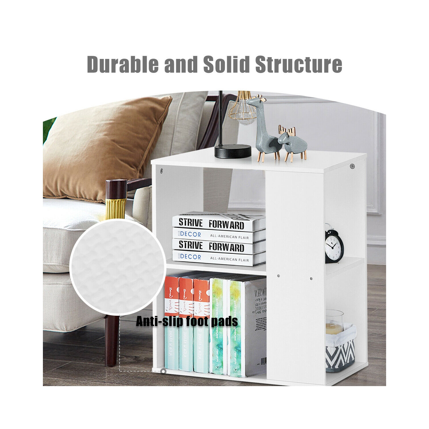 Gymax 2-Tier Side Sofa End Table Bedside Nightstand Table White Home