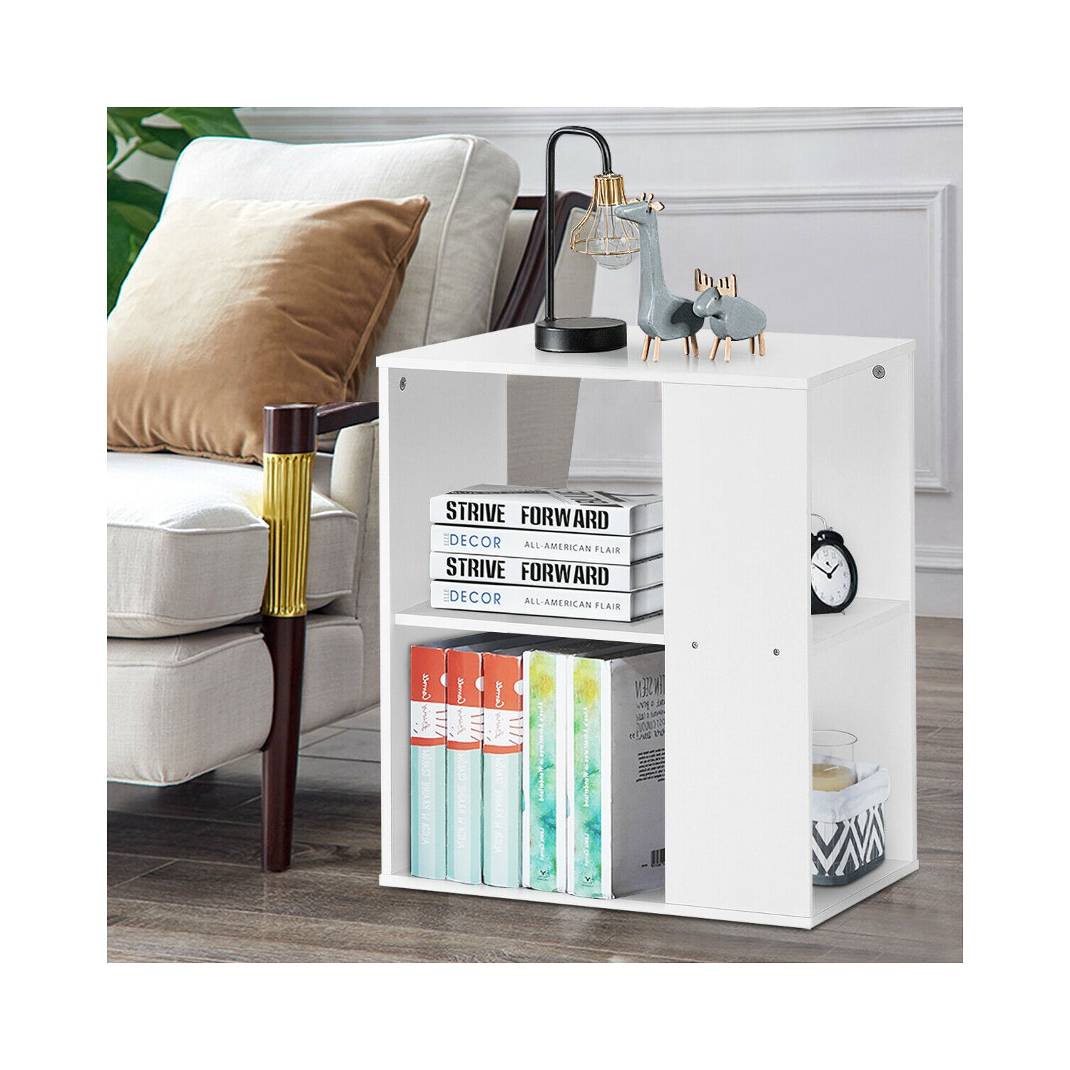 Gymax 2-Tier Side Sofa End Table Bedside Nightstand Table White Home