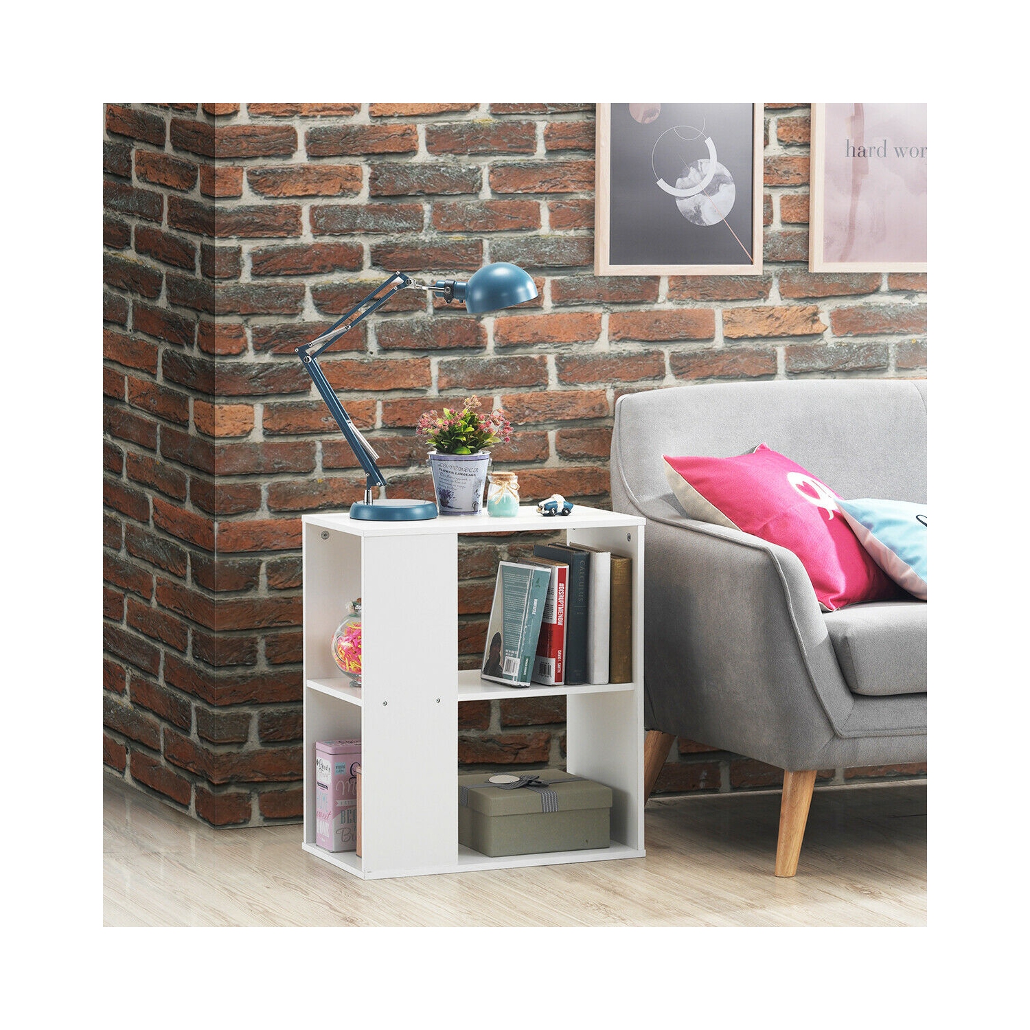 Gymax 2-Tier Side Sofa End Table Bedside Nightstand Table White Home