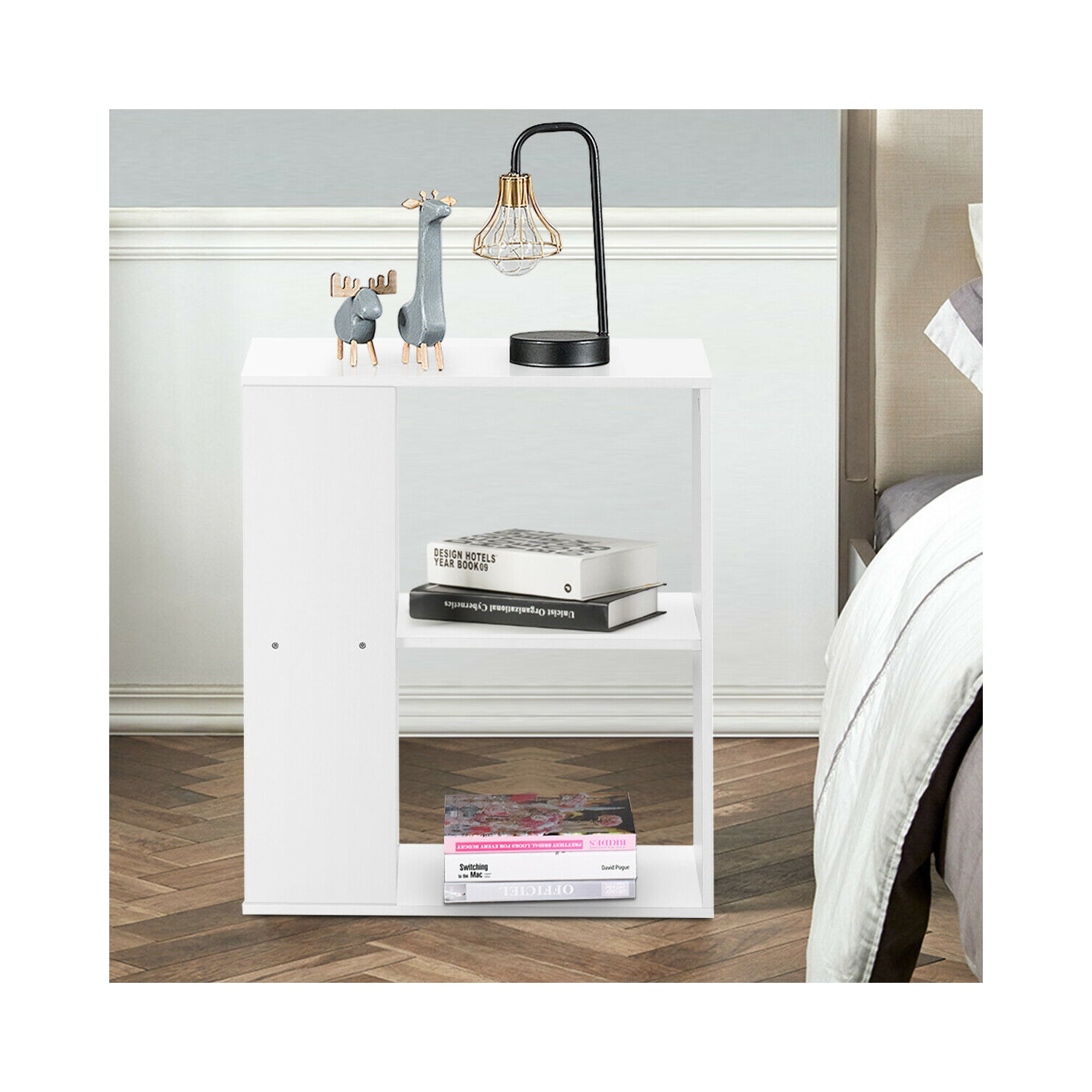 Gymax 2-Tier Side Sofa End Table Bedside Nightstand Table White Home