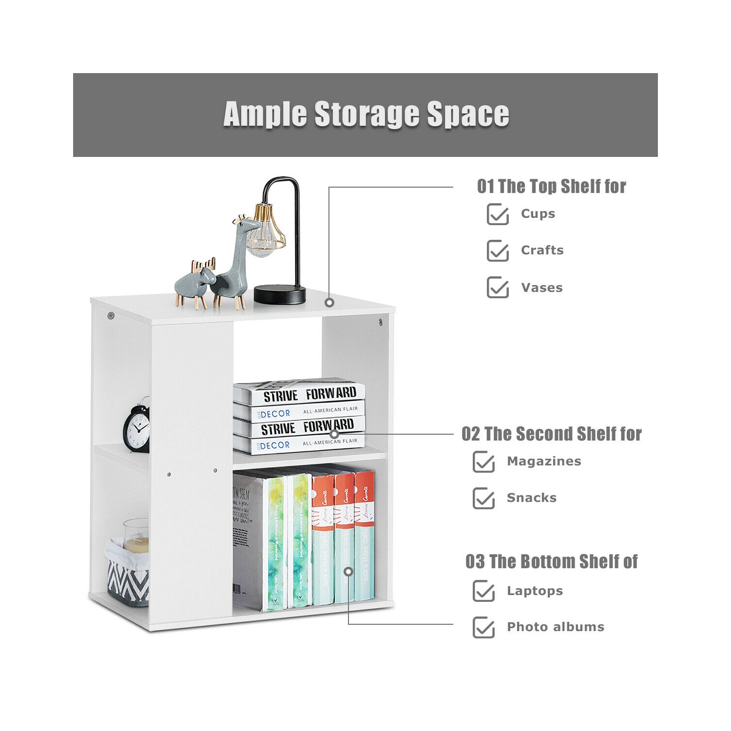 Gymax 2-Tier Side Sofa End Table Bedside Nightstand Table White Home