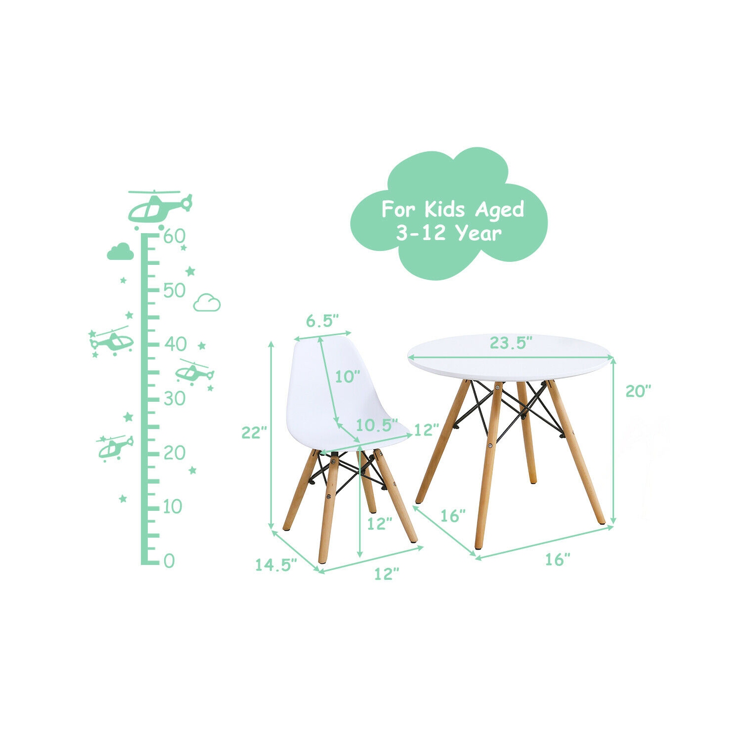Gymax 5 Piece Kids Table Set Round Table w/ 4 Armless Chairs White