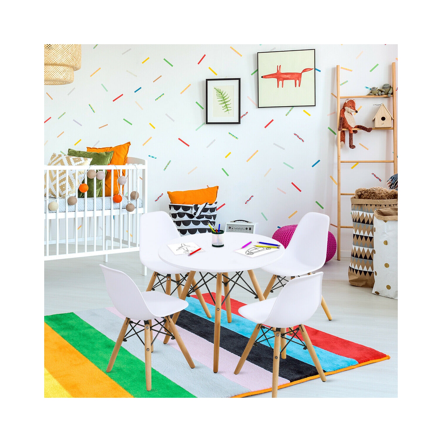 Gymax 5 Piece Kids Table Set Round Table w/ 4 Armless Chairs White