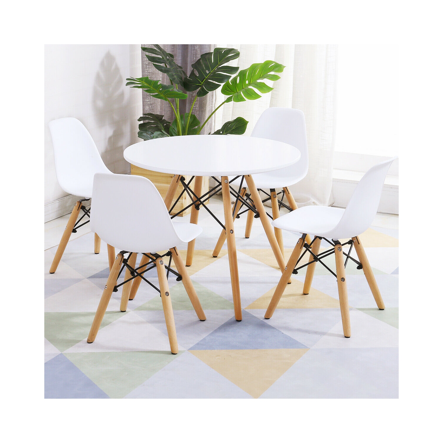 Gymax 5 Piece Kids Table Set Round Table w/ 4 Armless Chairs White