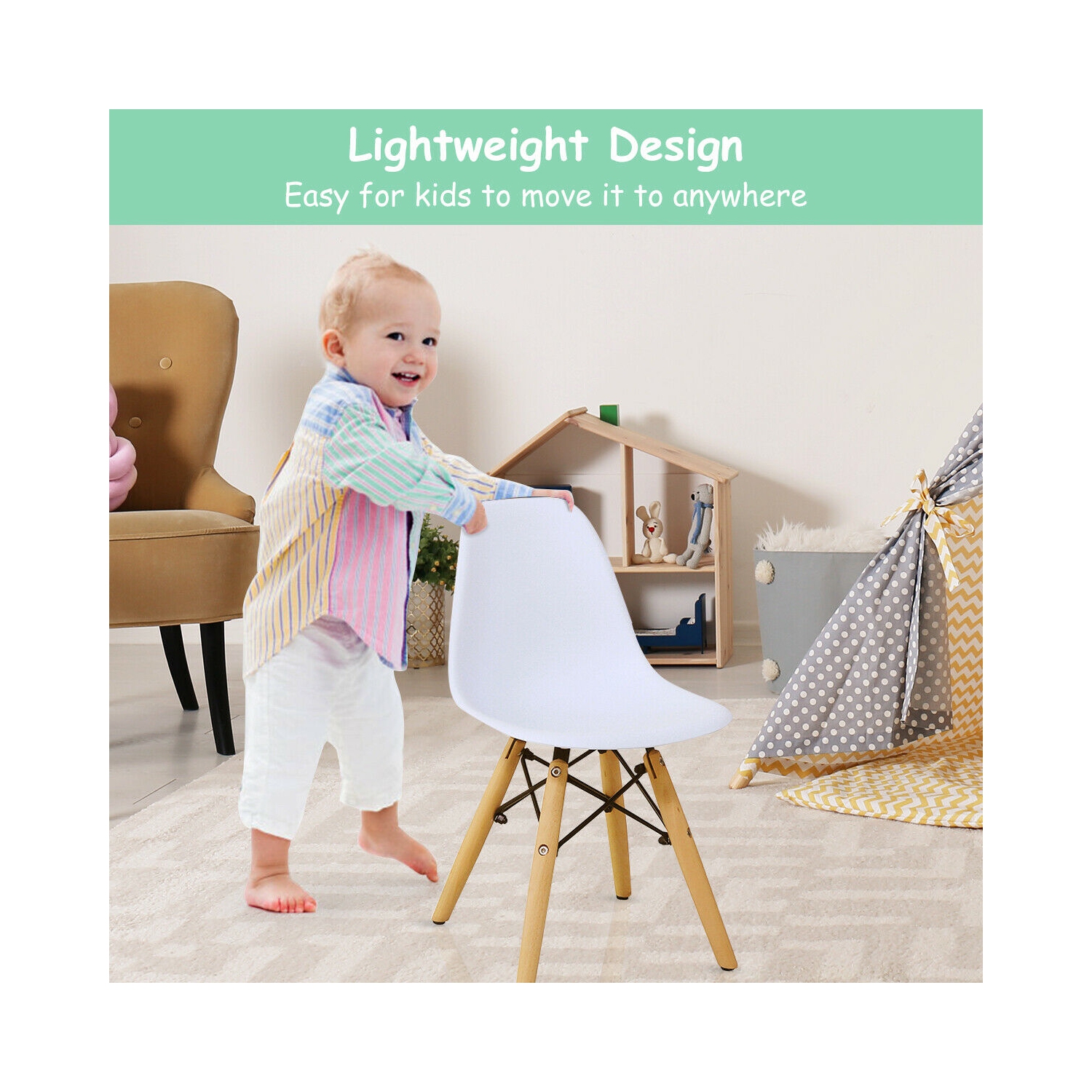 Gymax 5 Piece Kids Table Set Round Table w/ 4 Armless Chairs White