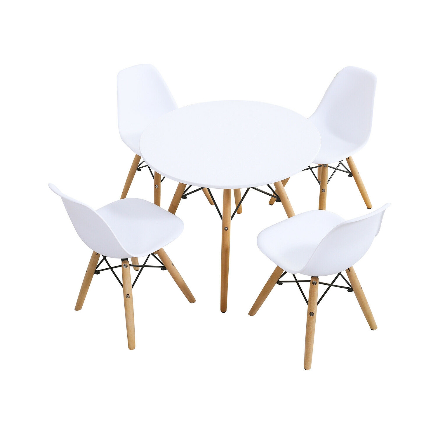 Gymax 5 Piece Kids Table Set Round Table w/ 4 Armless Chairs White