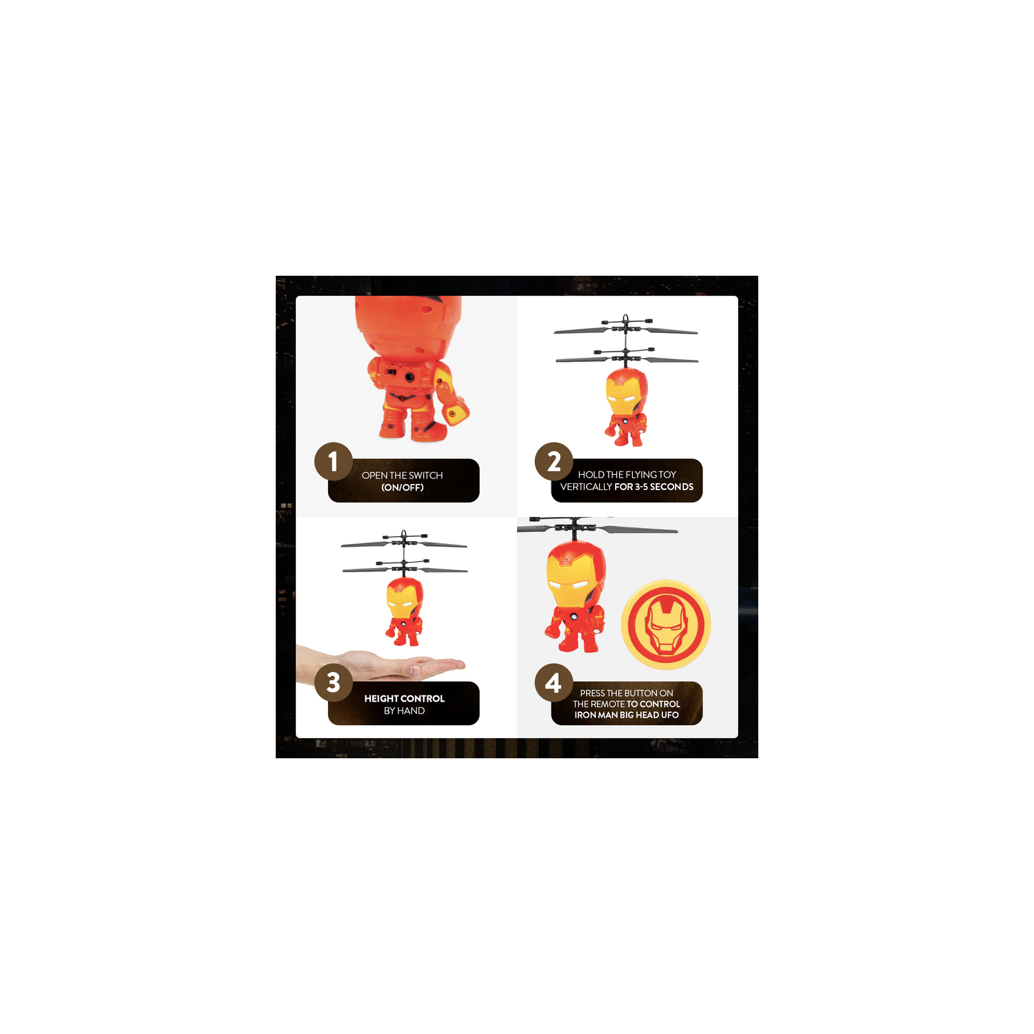 Marvel sous licence Iron Man 3,5 pouces Flying Figure IR UFO Big Head Hélicoptère