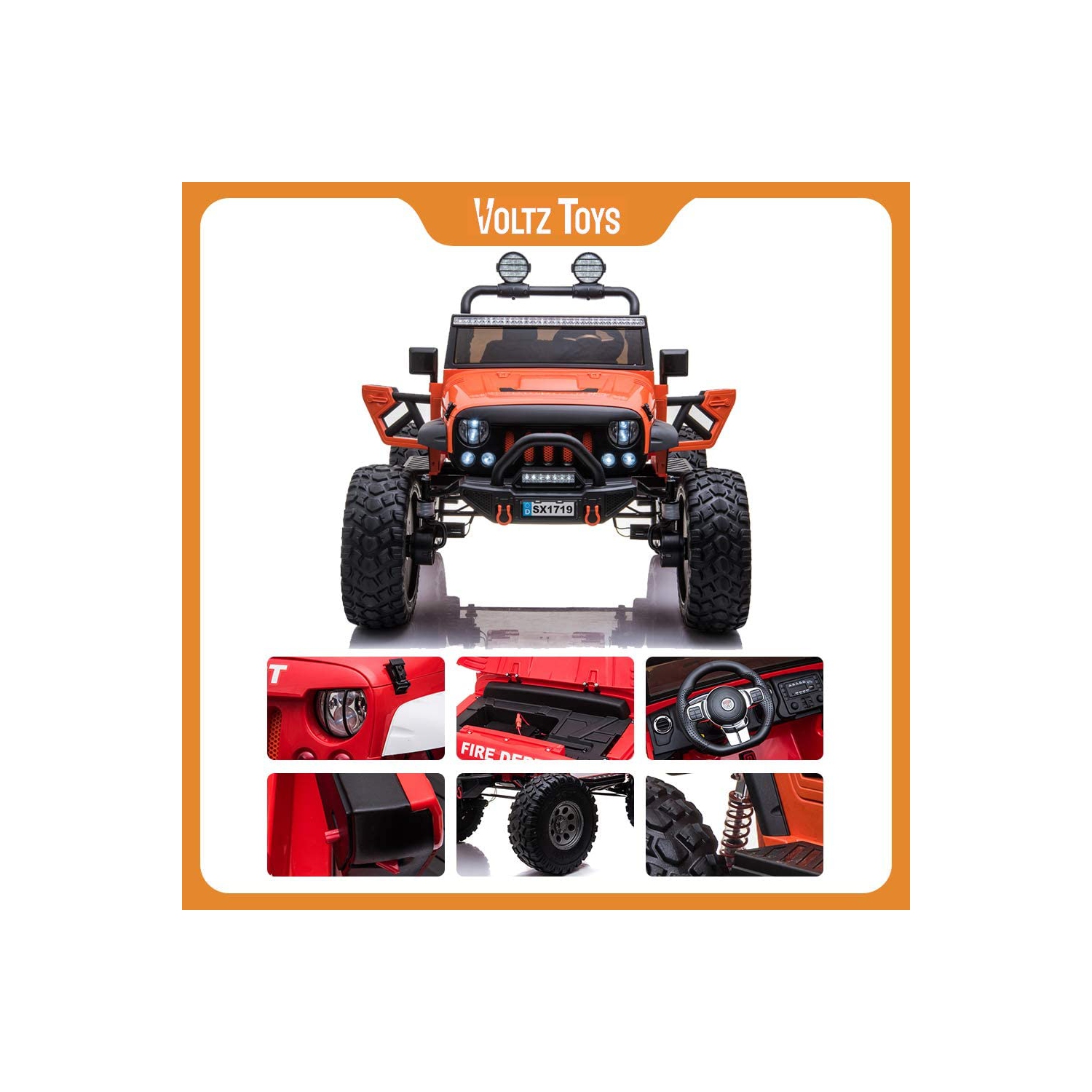 VOLTZ TOYS 2-Seater 12V Ride-on Lifted Jeep Truck with Raised Suspension, LED Lights, Parental Remote Control, MP3 Player, Leather Seat, EVA Wheels