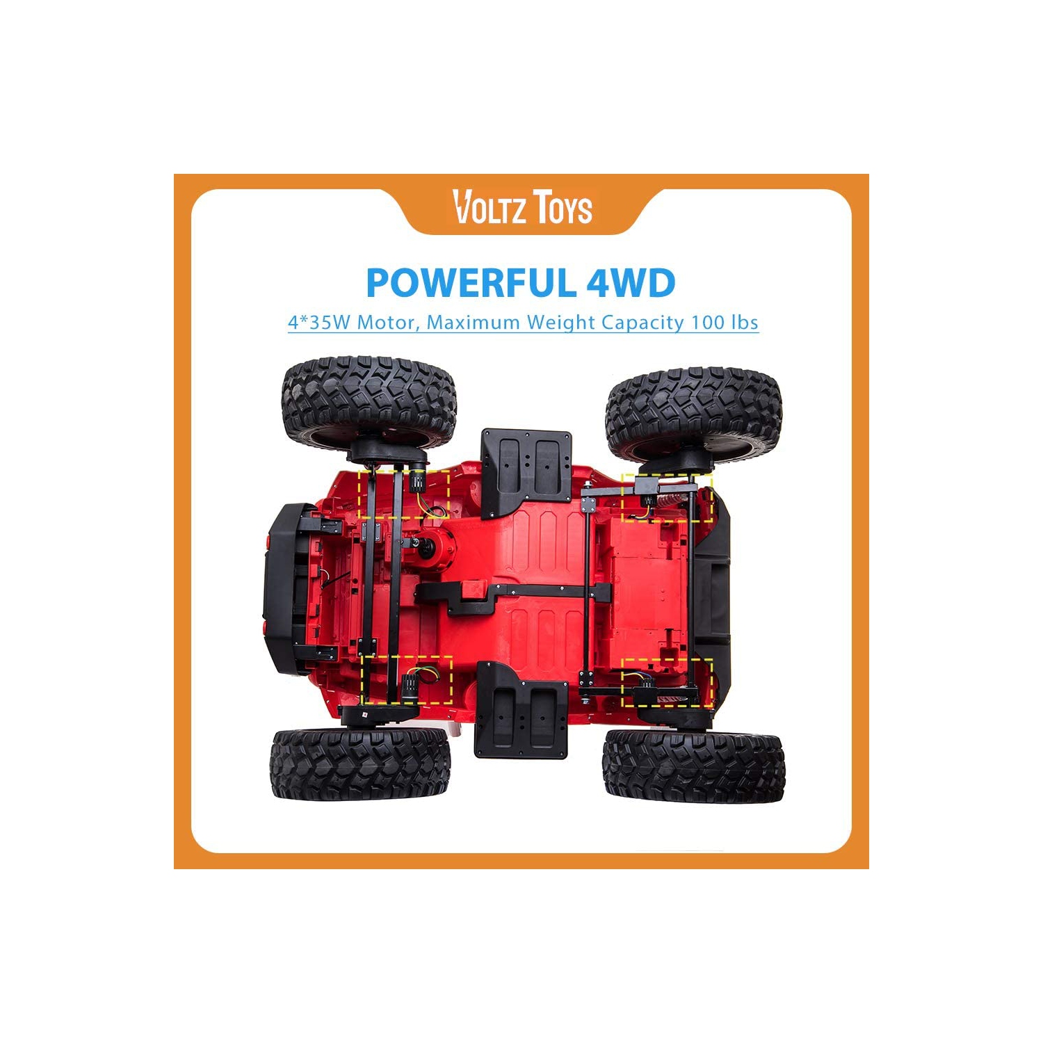 VOLTZ TOYS 2-Seater 12V Ride-on Lifted Jeep Truck with Raised Suspension, LED Lights, Parental Remote Control, MP3 Player, Leather Seat, EVA Wheels