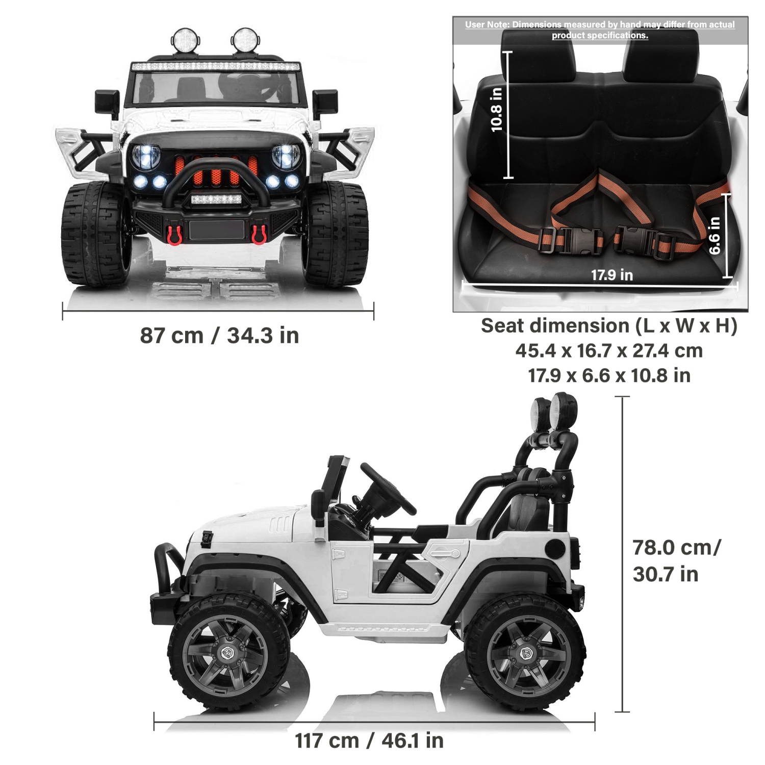 VOLTZ TOYS – JOUET porteur à 2 places, voiture électrique 12&nbsp;V pour enfants, Jeep électrique avec 2 sièges, éclairage DEL complet, contrôle